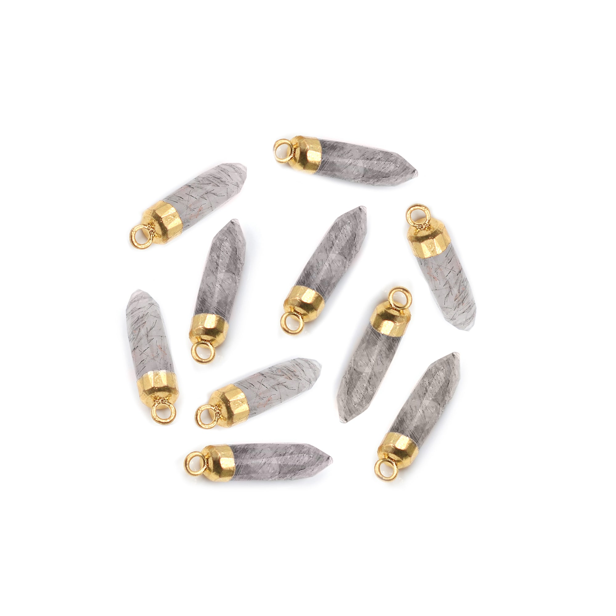 Black Rutilated Quartz Bullet Shape Gold Electroplated Pendant