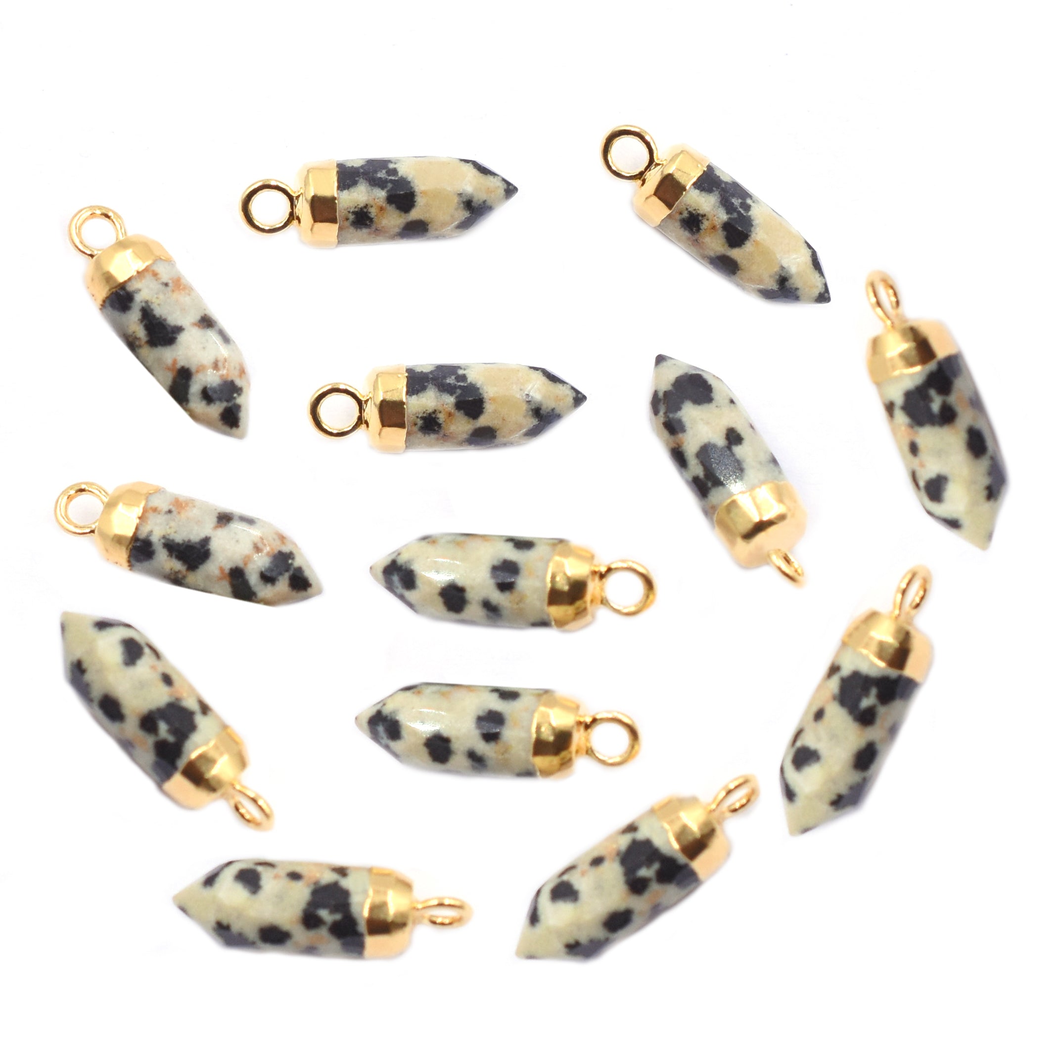 Gold electroplated Dalmatian Jasper bullet pendant