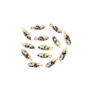 Bullet shaped Dalmatian Jasper pendant with gold finish