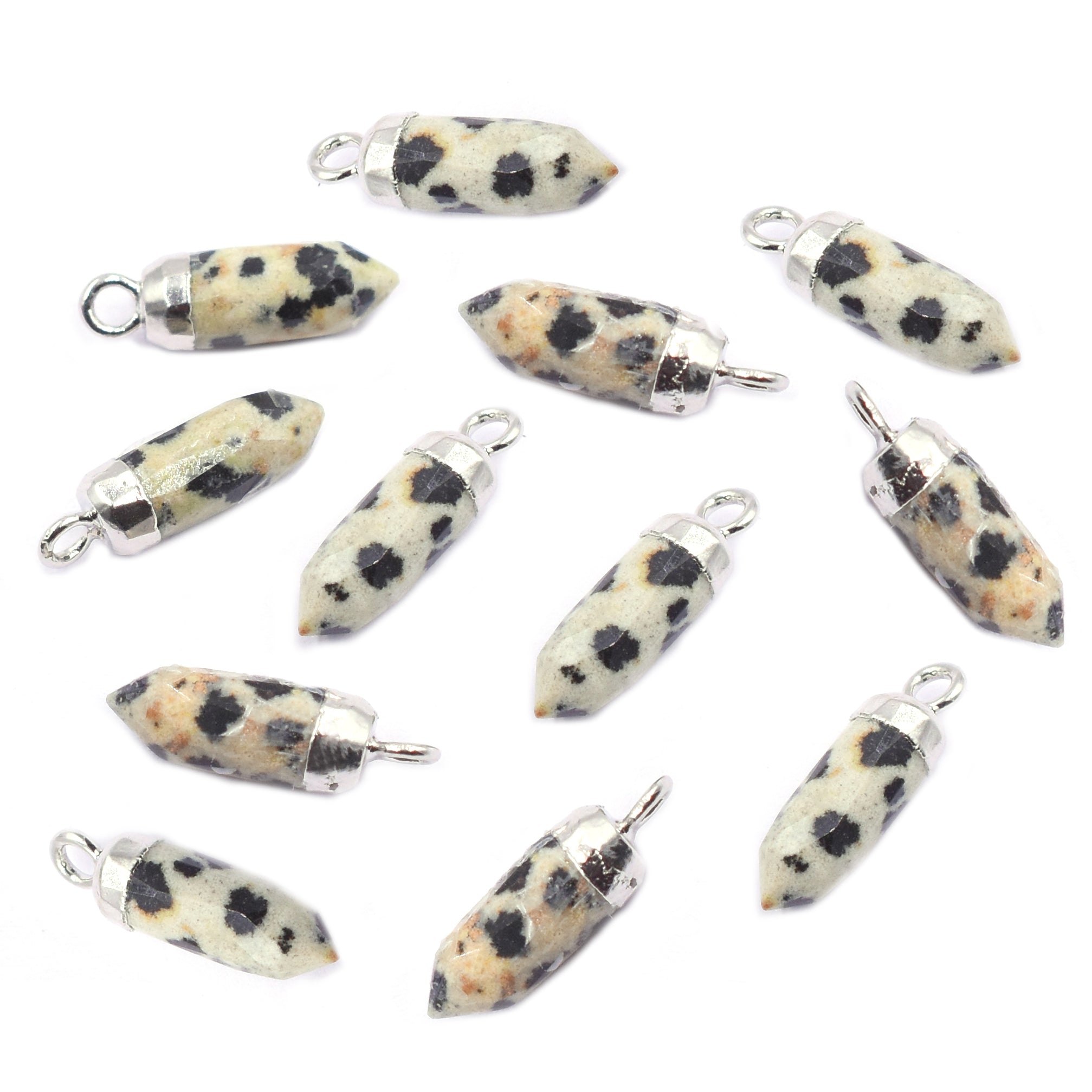 silver electroplated Dalmatian Jasper bullet pendant