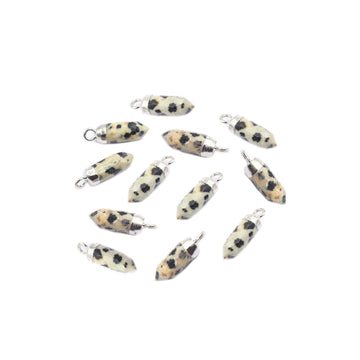 Bullet shaped Dalmatian Jasper pendant with silver finish