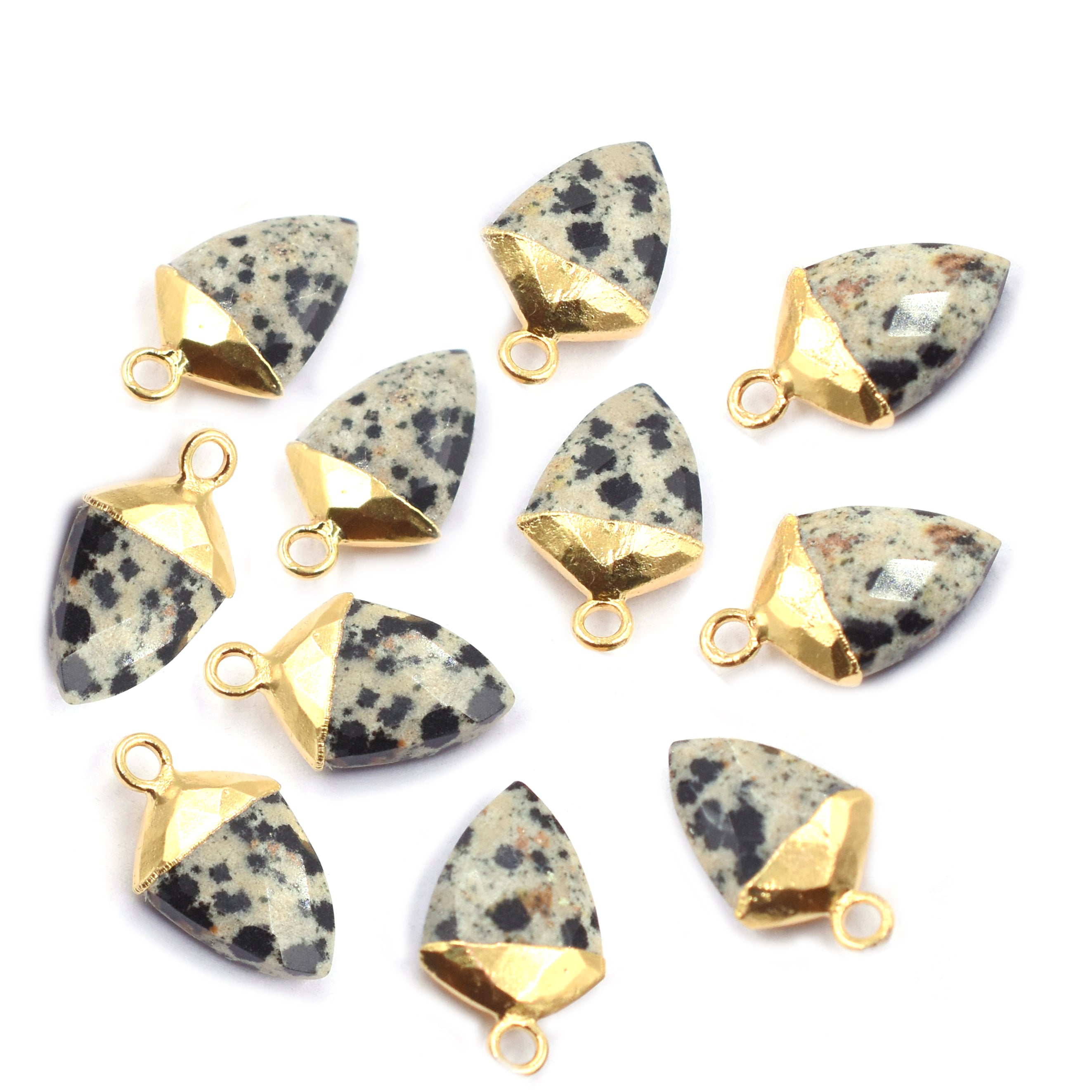 Shield shaped Dalmatian Jasper pendant with gold finish