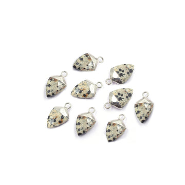 Shield shaped Dalmatian Jasper pendant with silver finish