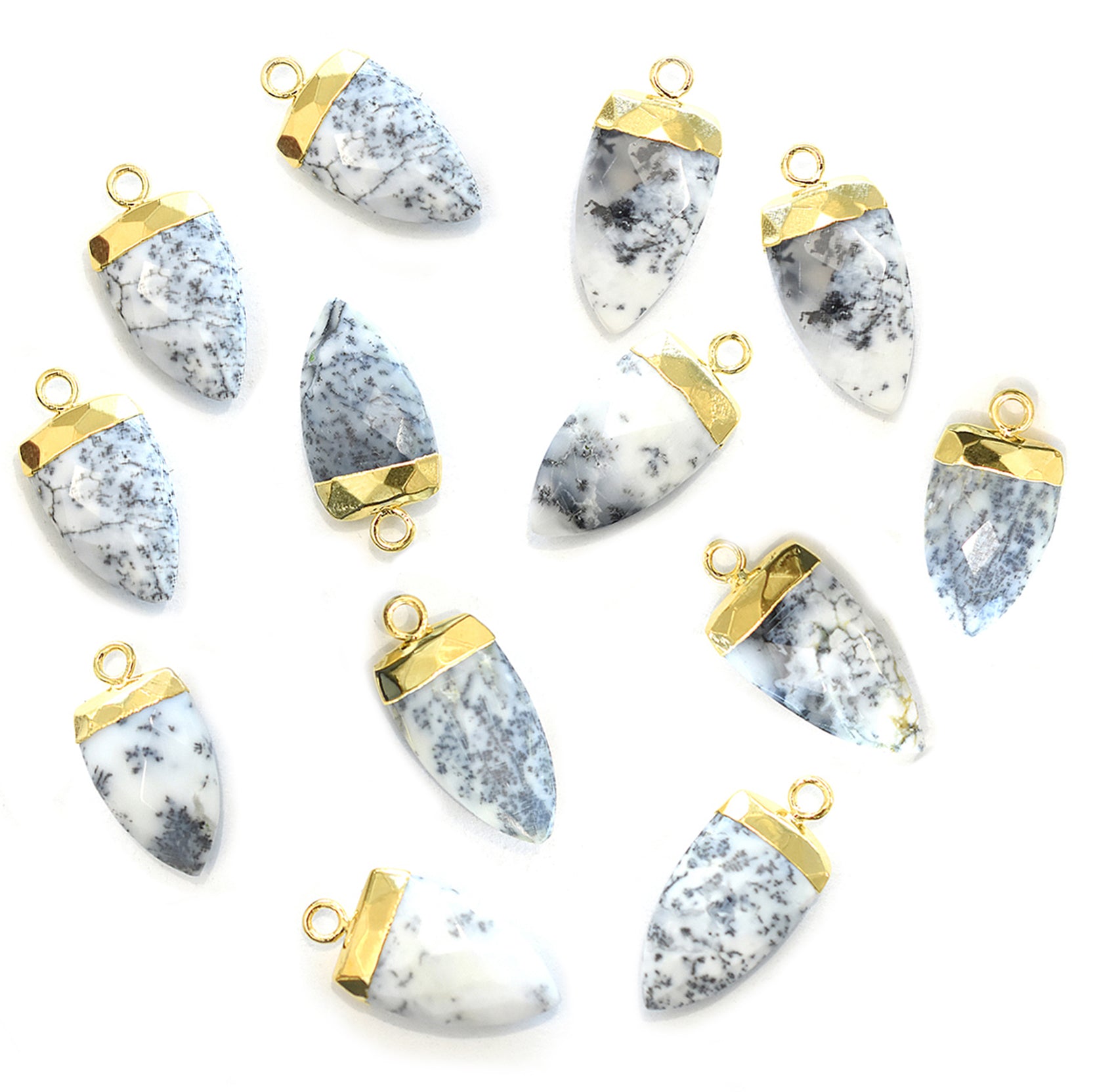 Gold electroplated Dendritic Opal arrow pendant