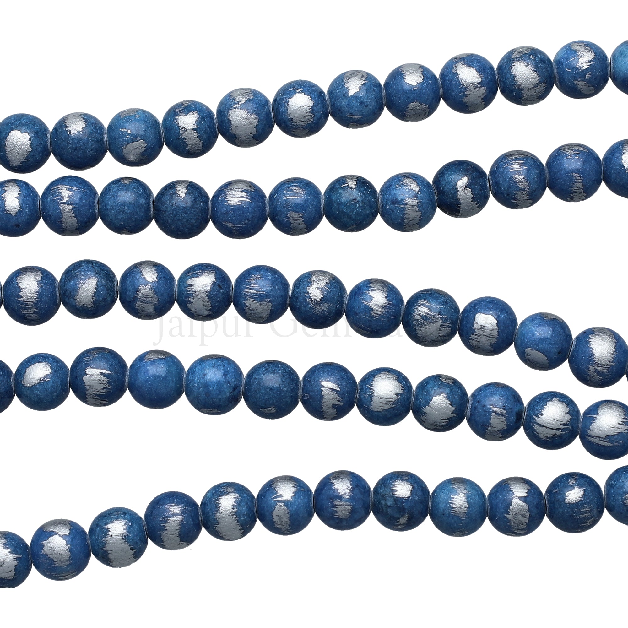 8 MM Denim Blue Silver Leafed Jade Smooth Round Beads 15 Inches Strand