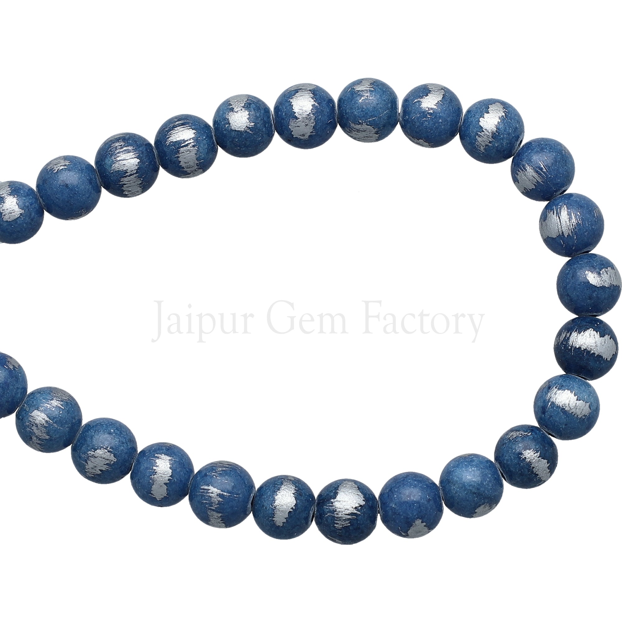 8 MM Denim Blue Silver Leafed Jade Smooth Round Beads 15 Inches Strand