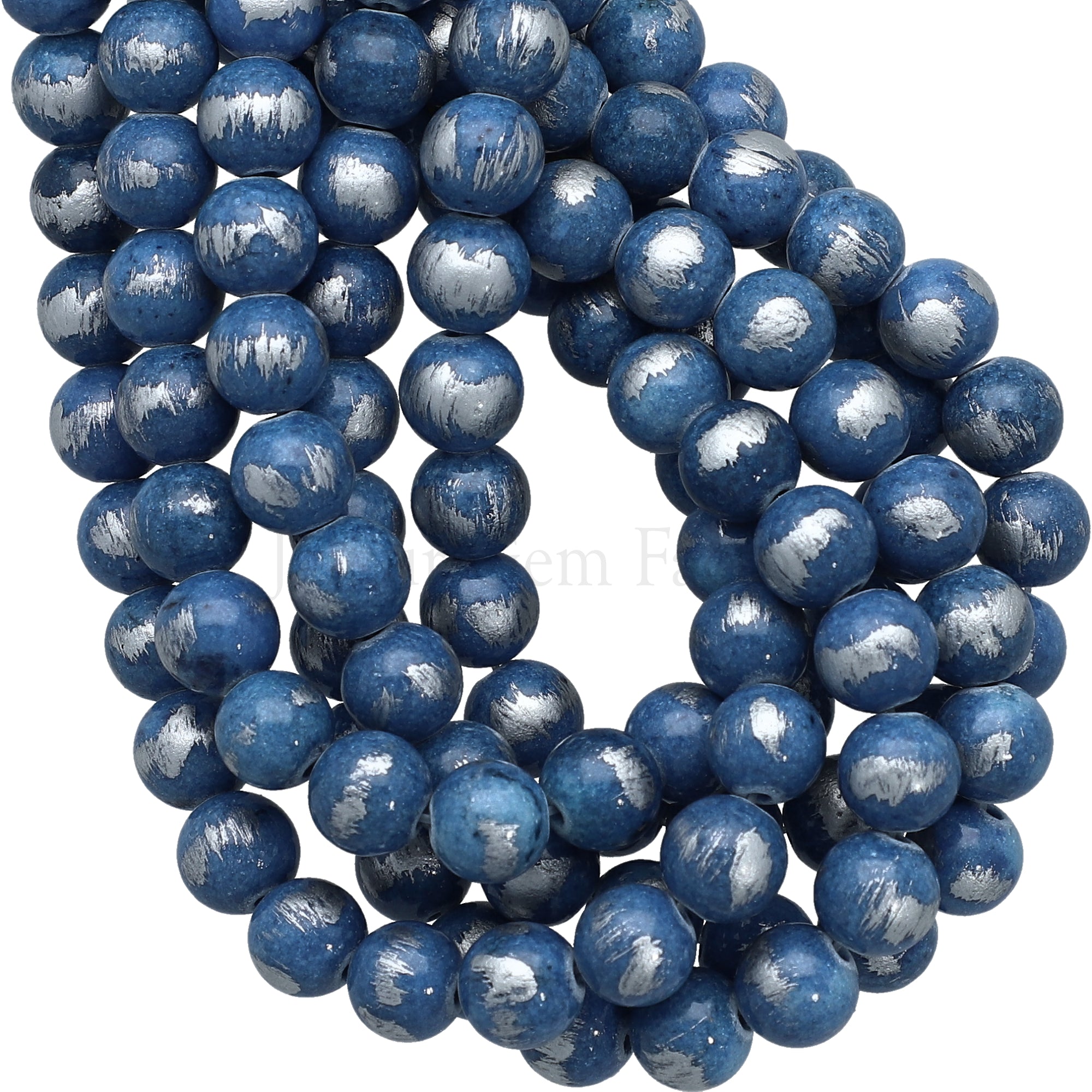 8 MM Denim Blue Silver Leafed Jade Smooth Round Beads 15 Inches Strand