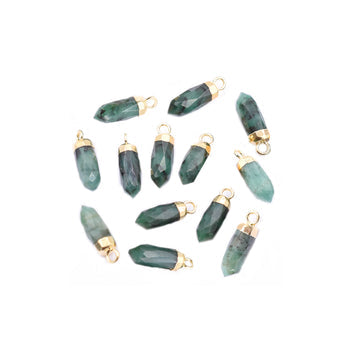 Raw Emerald Bullet Shape 13 x 5 MM Gold Electroplated Pendant (Set Of 2 Pcs)