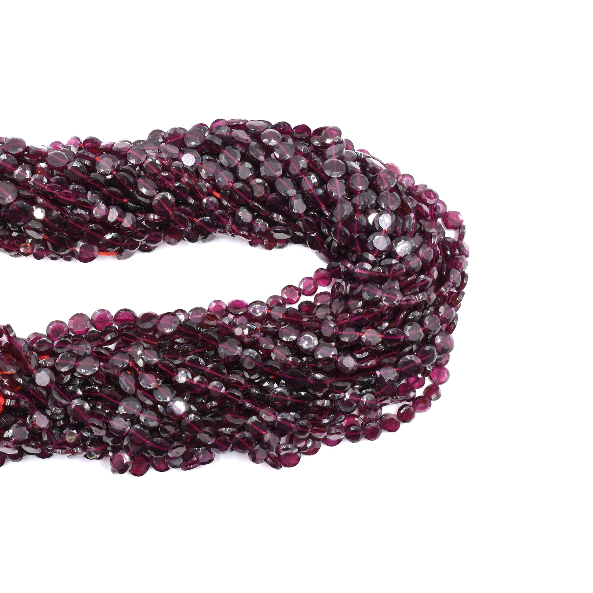 Faceted Coin Shape Garnet Beads
