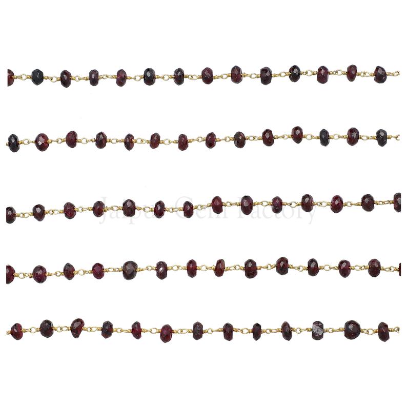 Faceted Garnet Gemstone Beads Wire Wrapped Chain
