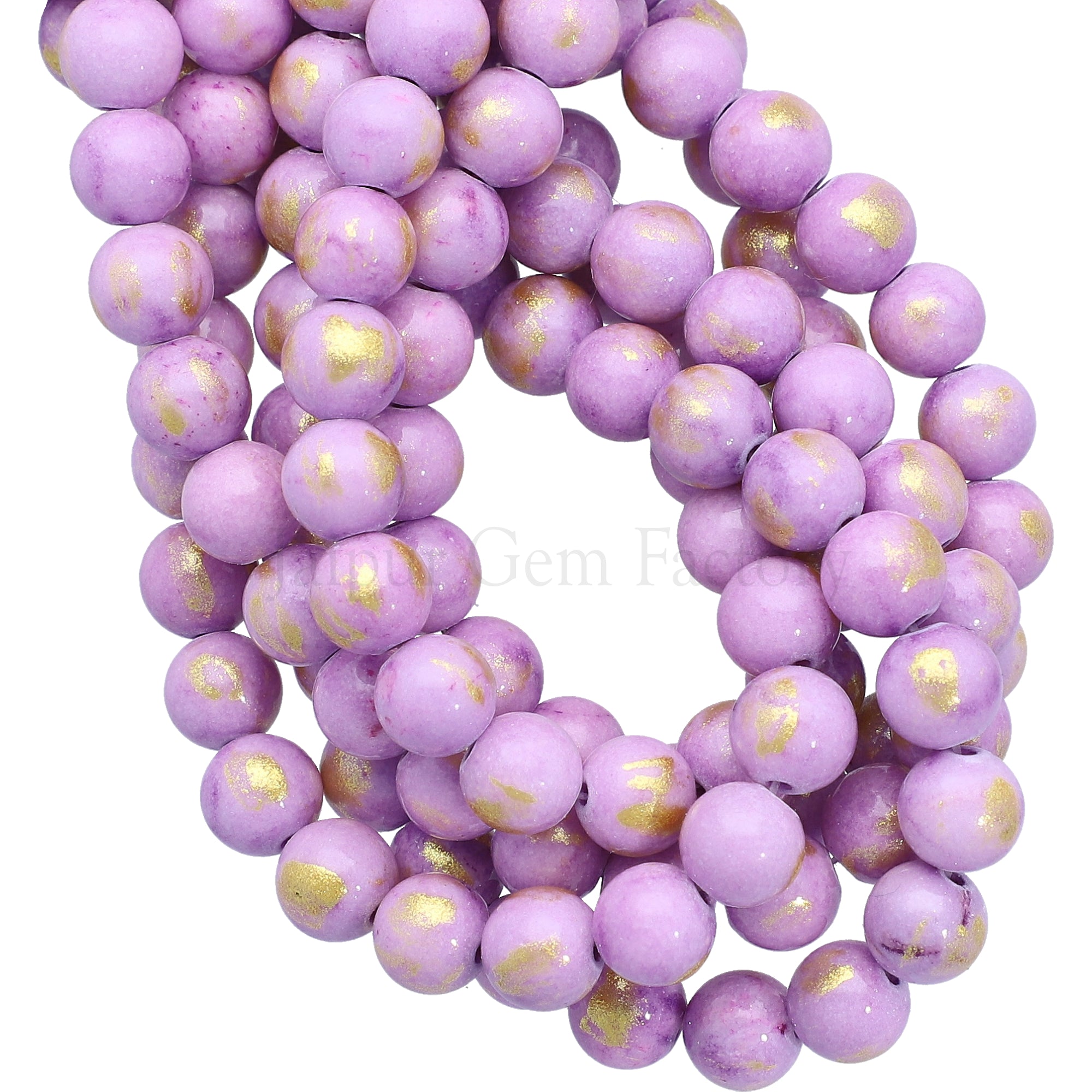 8 MM Gold Leafed Jade Smooth Round Beads 15 Inches Strand