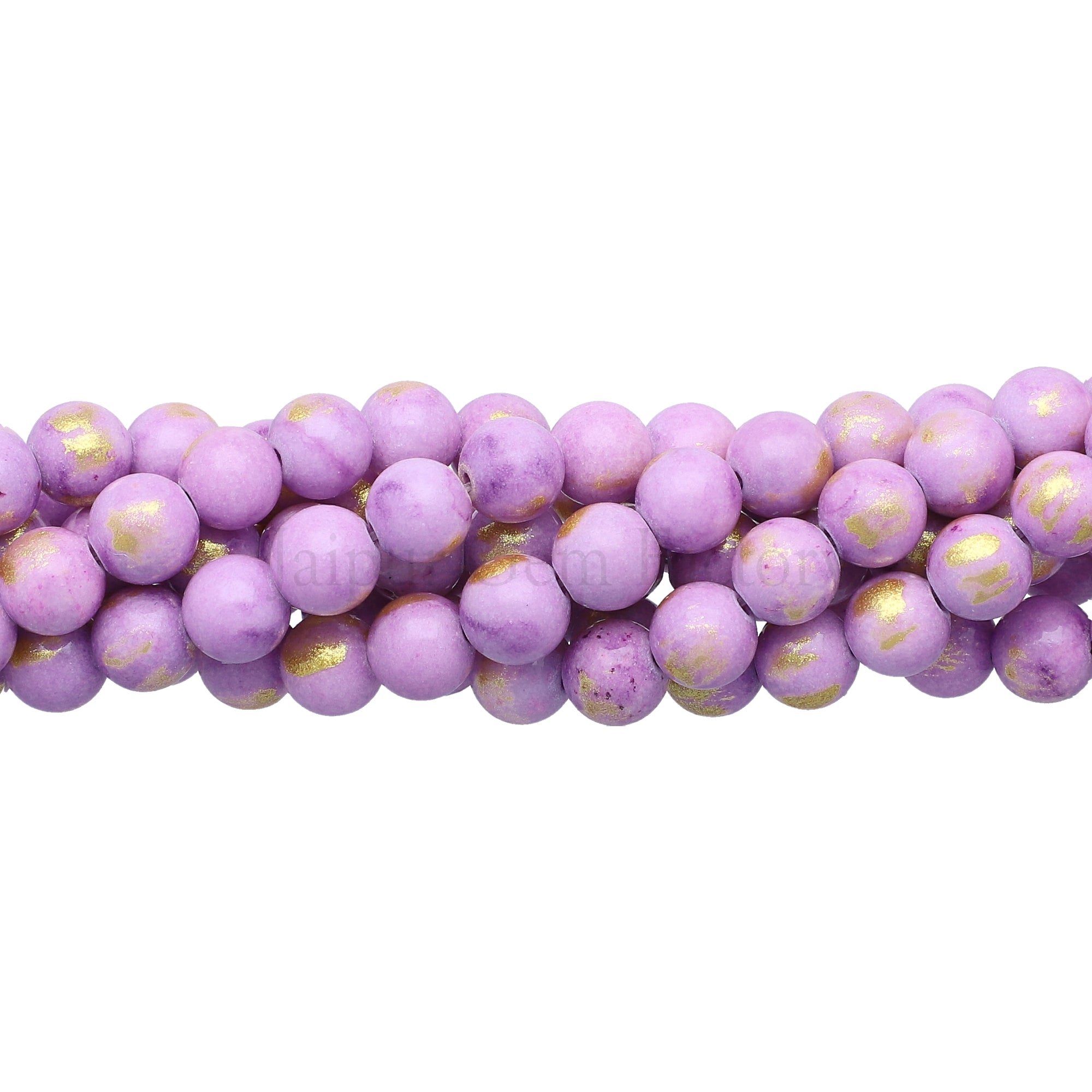 8 MM Gold Leafed Jade Smooth Round Beads 15 Inches Strand