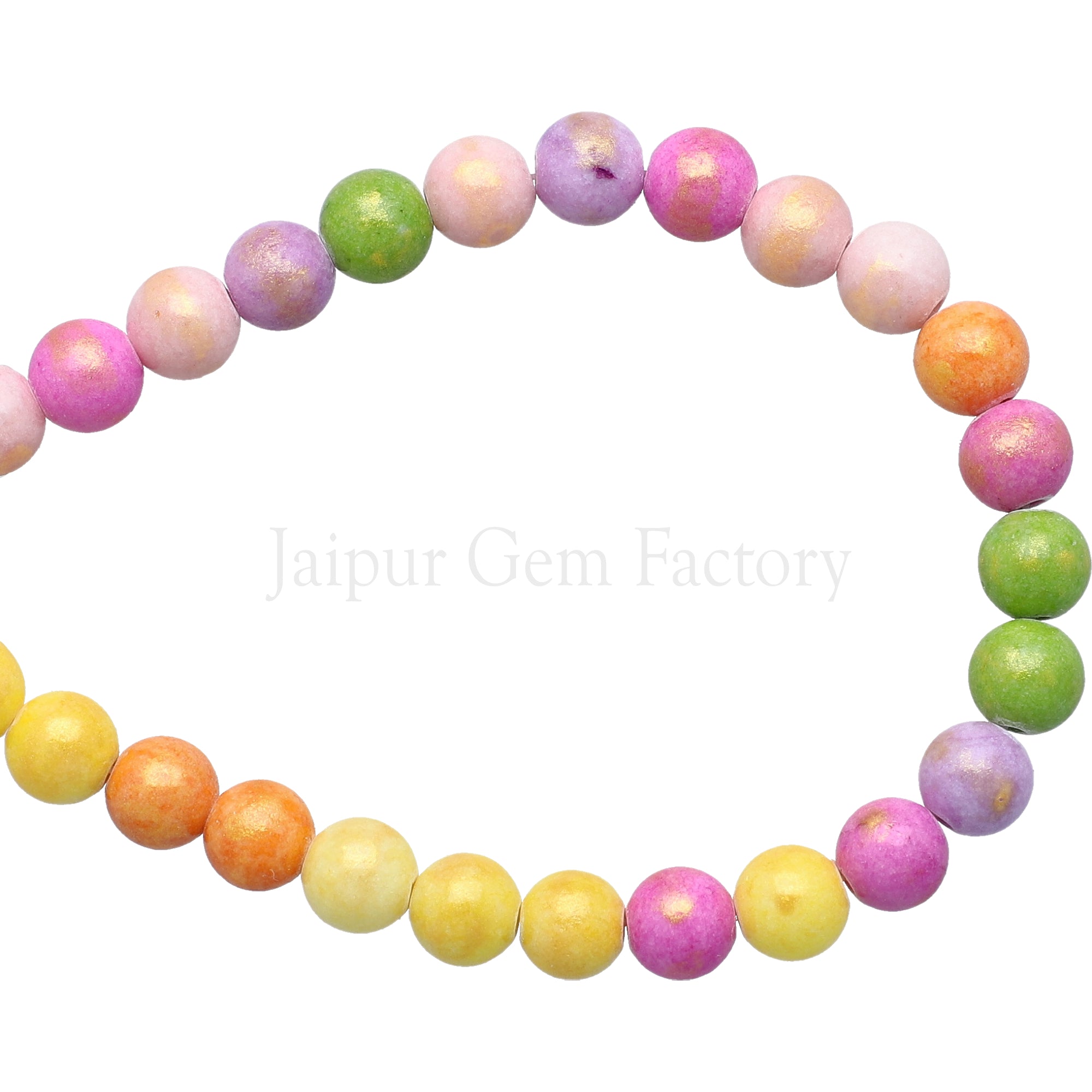 8 MM Multi Mix Color Gold Leafed Jade Smooth Round Beads 15 Inches Strand