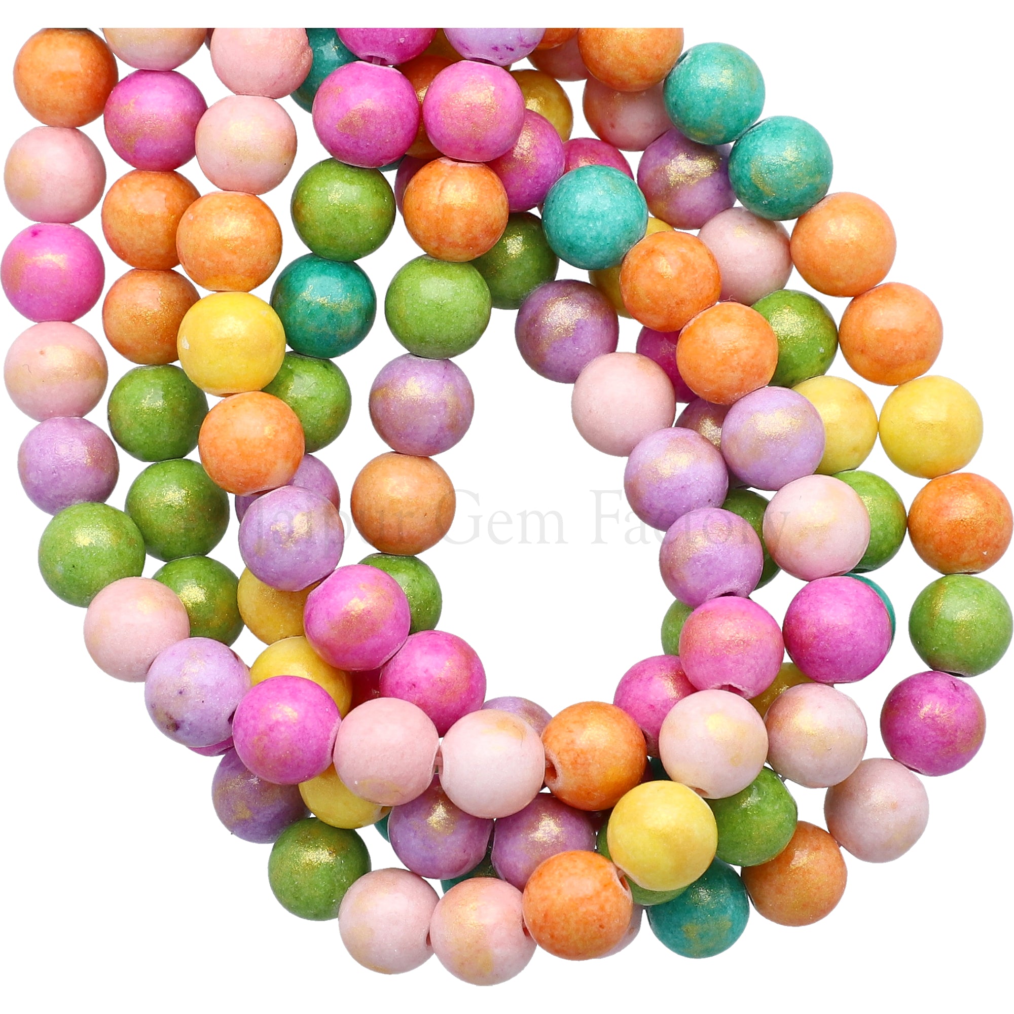 8 MM Multi Mix Color Gold Leafed Jade Smooth Round Beads 15 Inches Strand