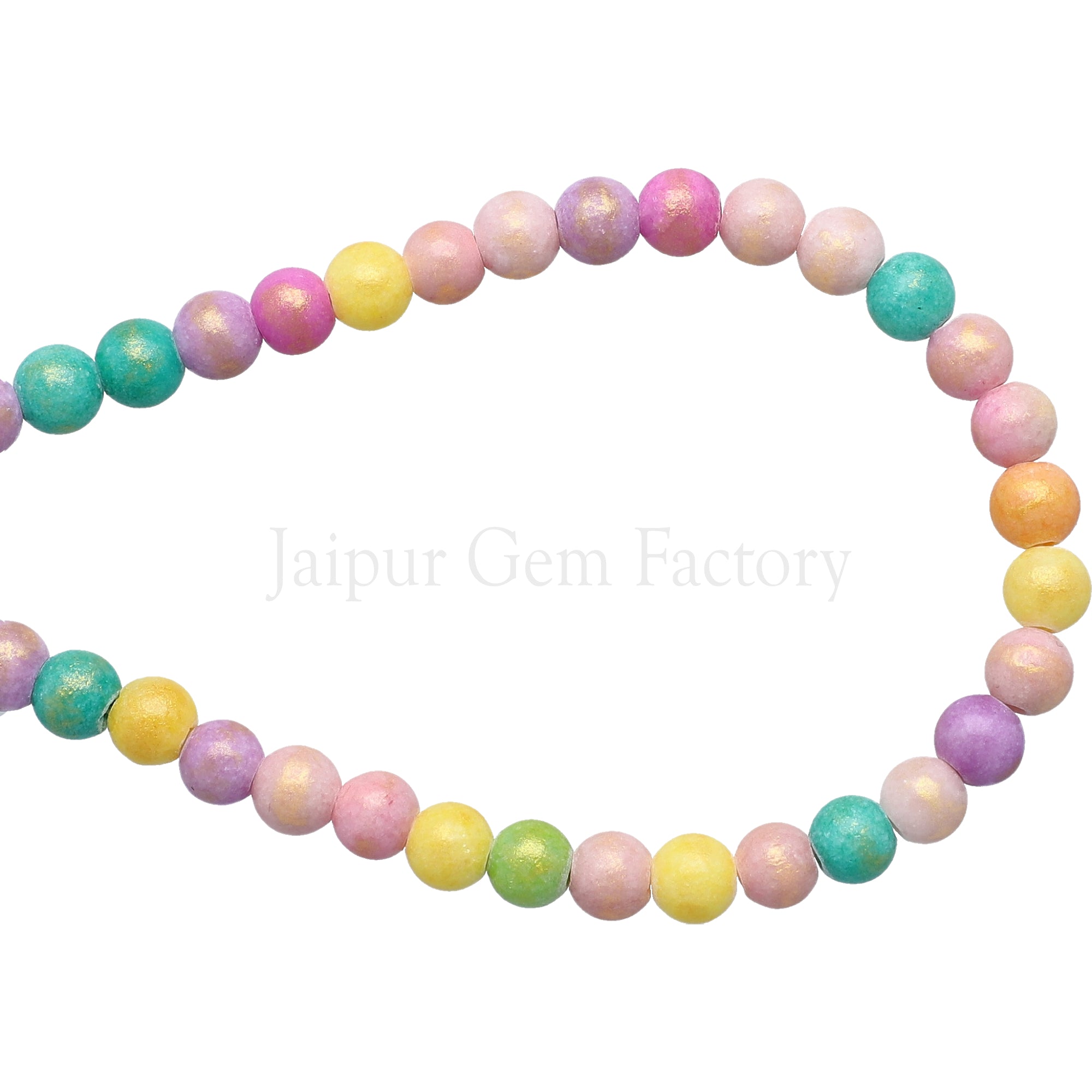 6 MM Multi Mix Color Gold Leafed Jade Smooth Round Beads 15 Inches Strand