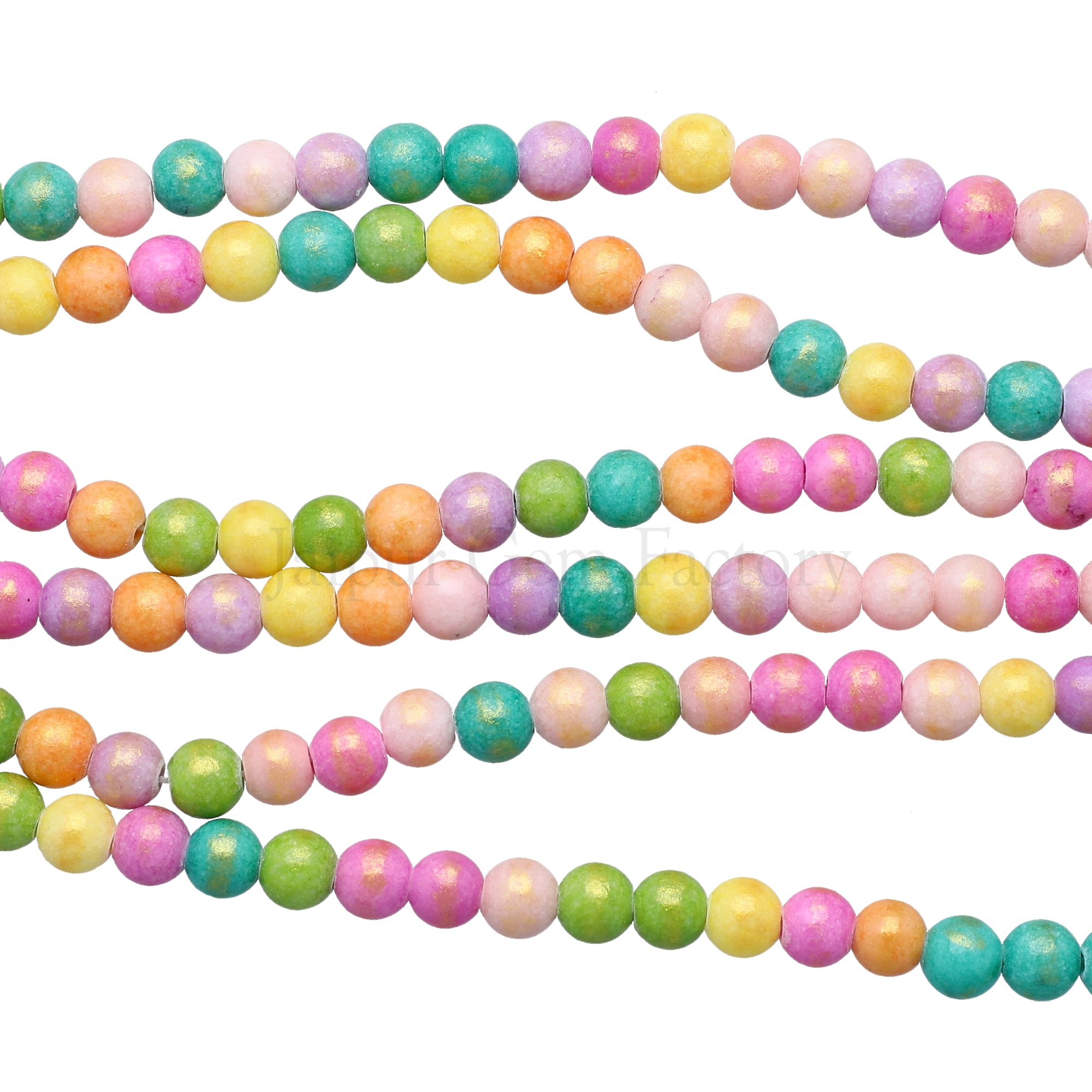 6 MM Multi Mix Color Gold Leafed Jade Smooth Round Beads 15 Inches Strand