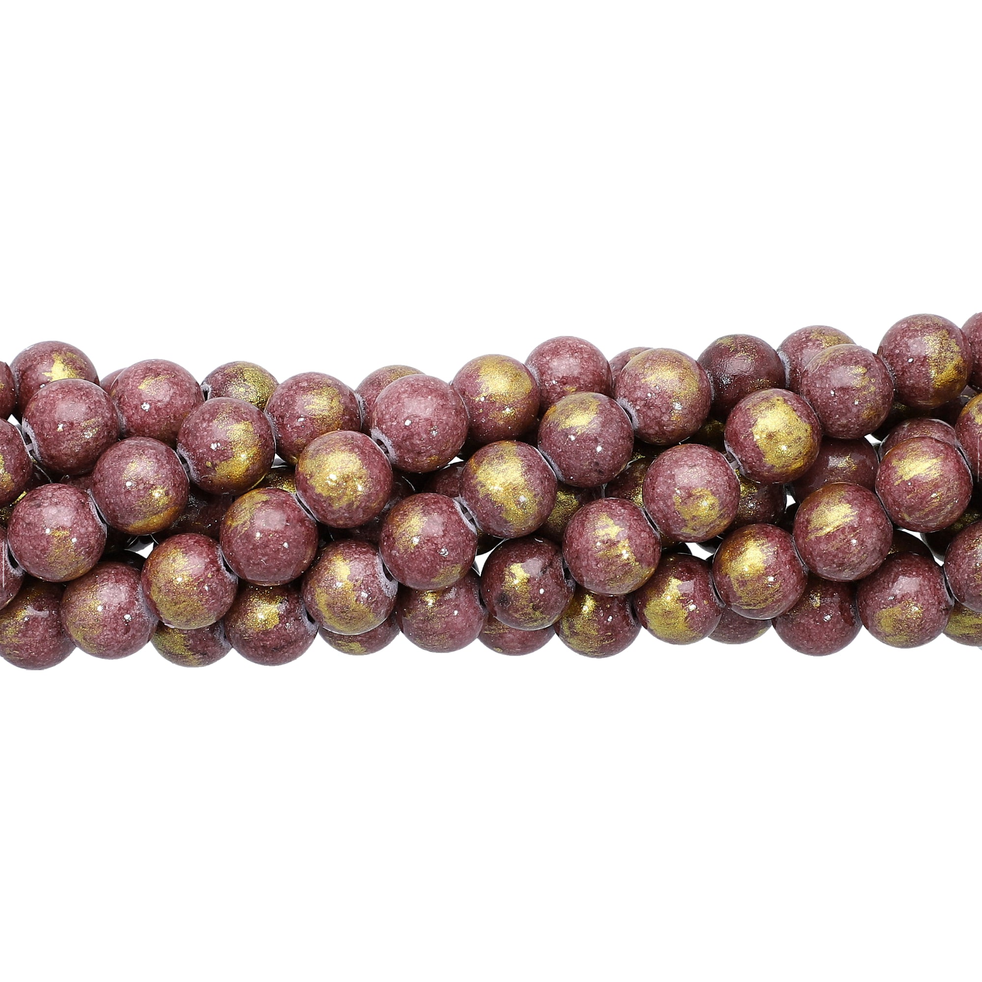 8 MM Golden Leafed Jade Smooth Round Beads 15 Inches Strand