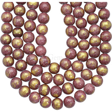 8 MM Golden Leafed Jade Smooth Round Beads 15 Inches Strand