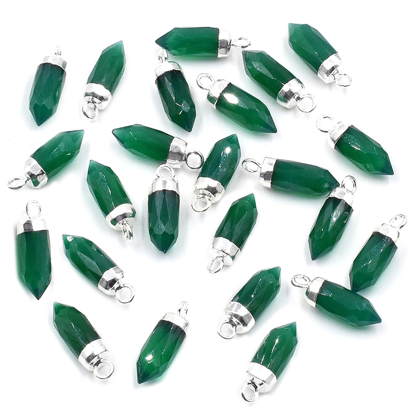 Bullet shaped Green Onyx pendant with silver finish