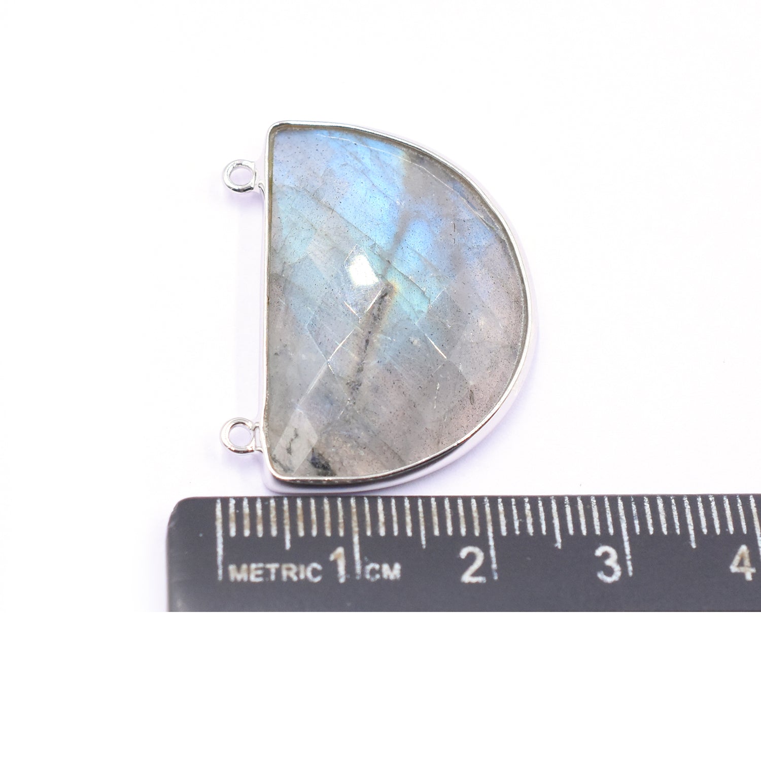 Silver plated labradorite half round shape pendant Half Moon Silver Pendant