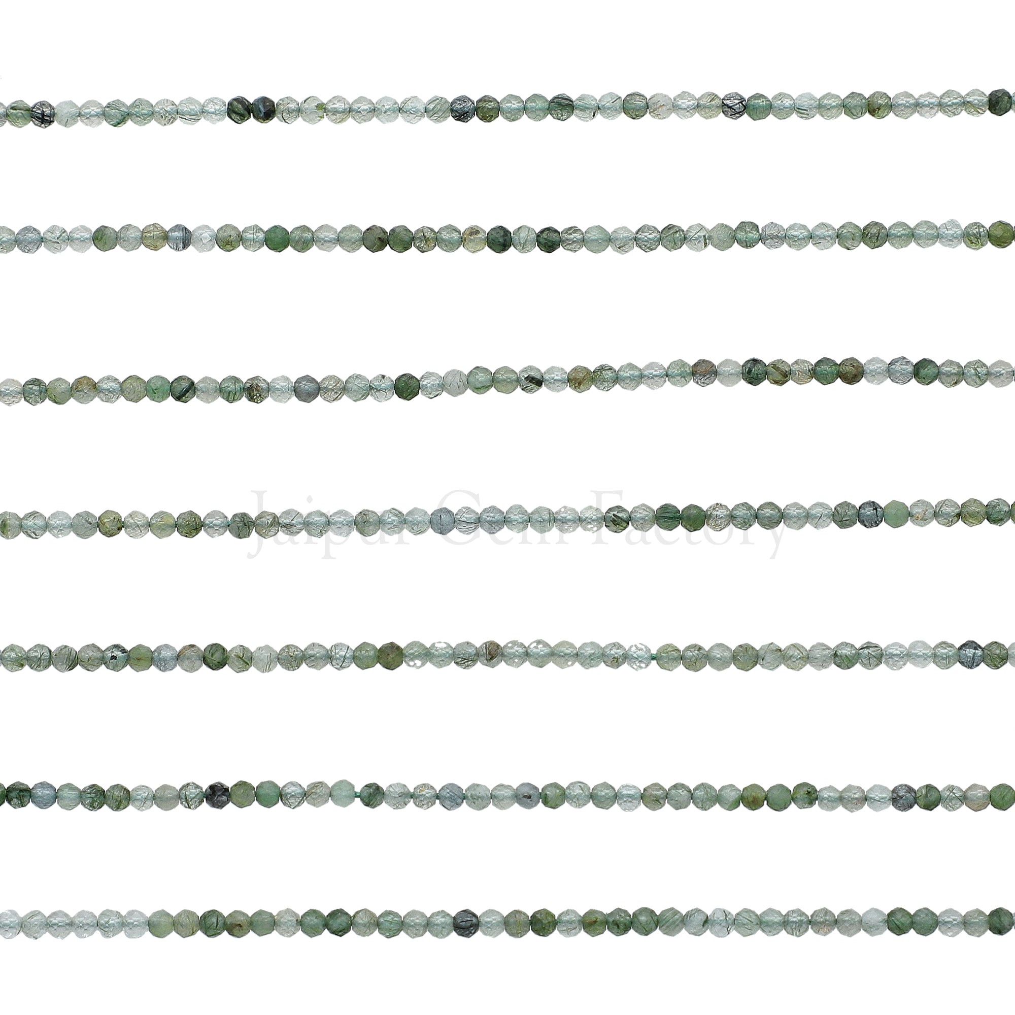 Green Rutilated Quartz Faceted Round Beads