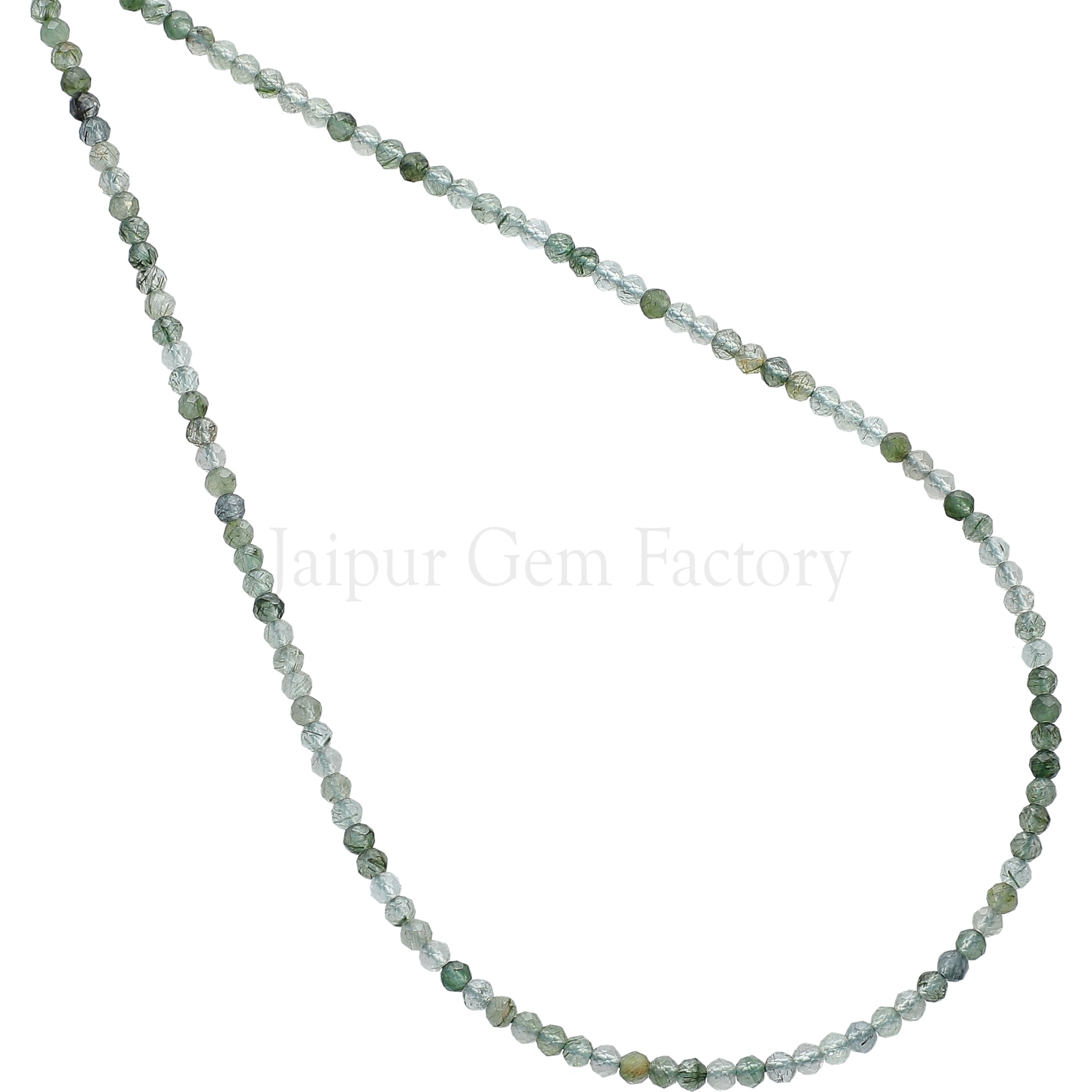 Green Rutilated Quartz Faceted Round Beads