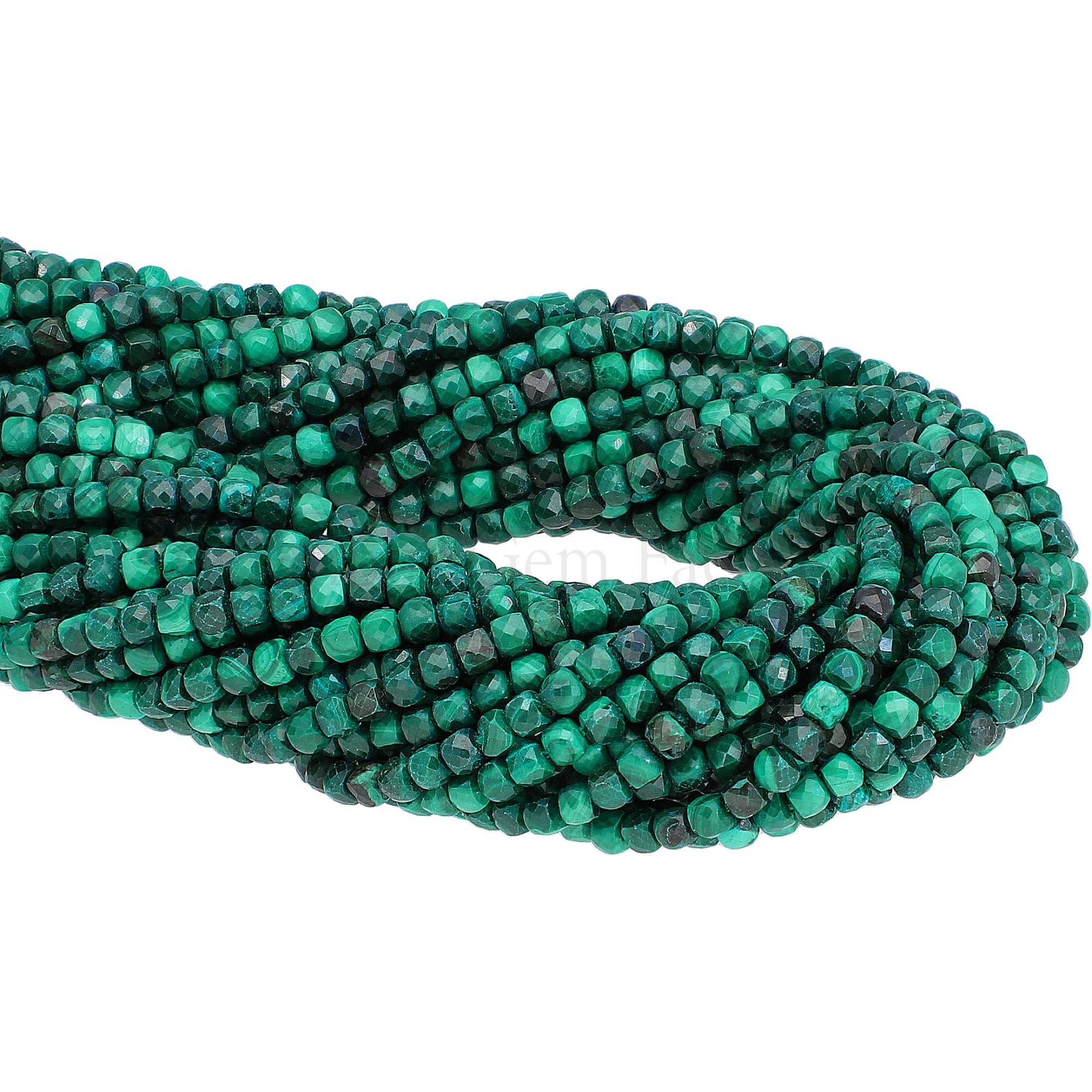 2.3-2.5 MM Malachite Faceted Box Beads