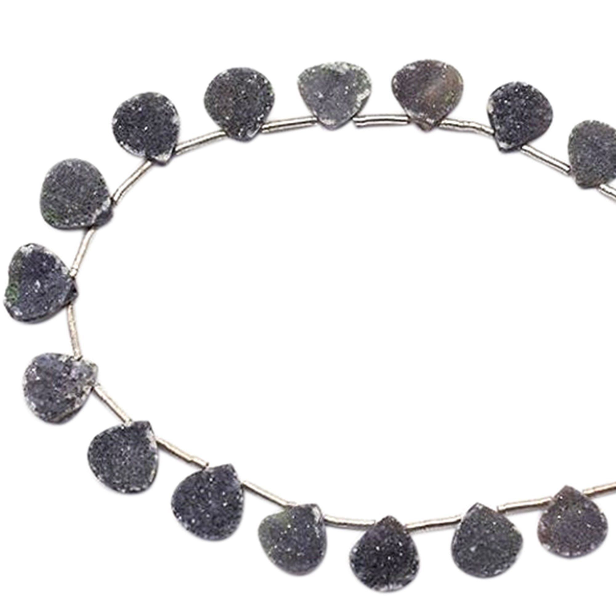 8 To 9 MM Black Druzy Heart Shape Beads Strand