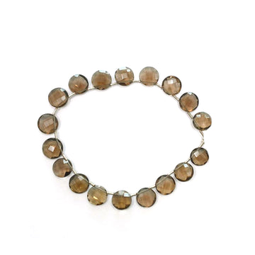 10 To 11 MM Smoky Quartz Faceted Coin Shape Beads Strand