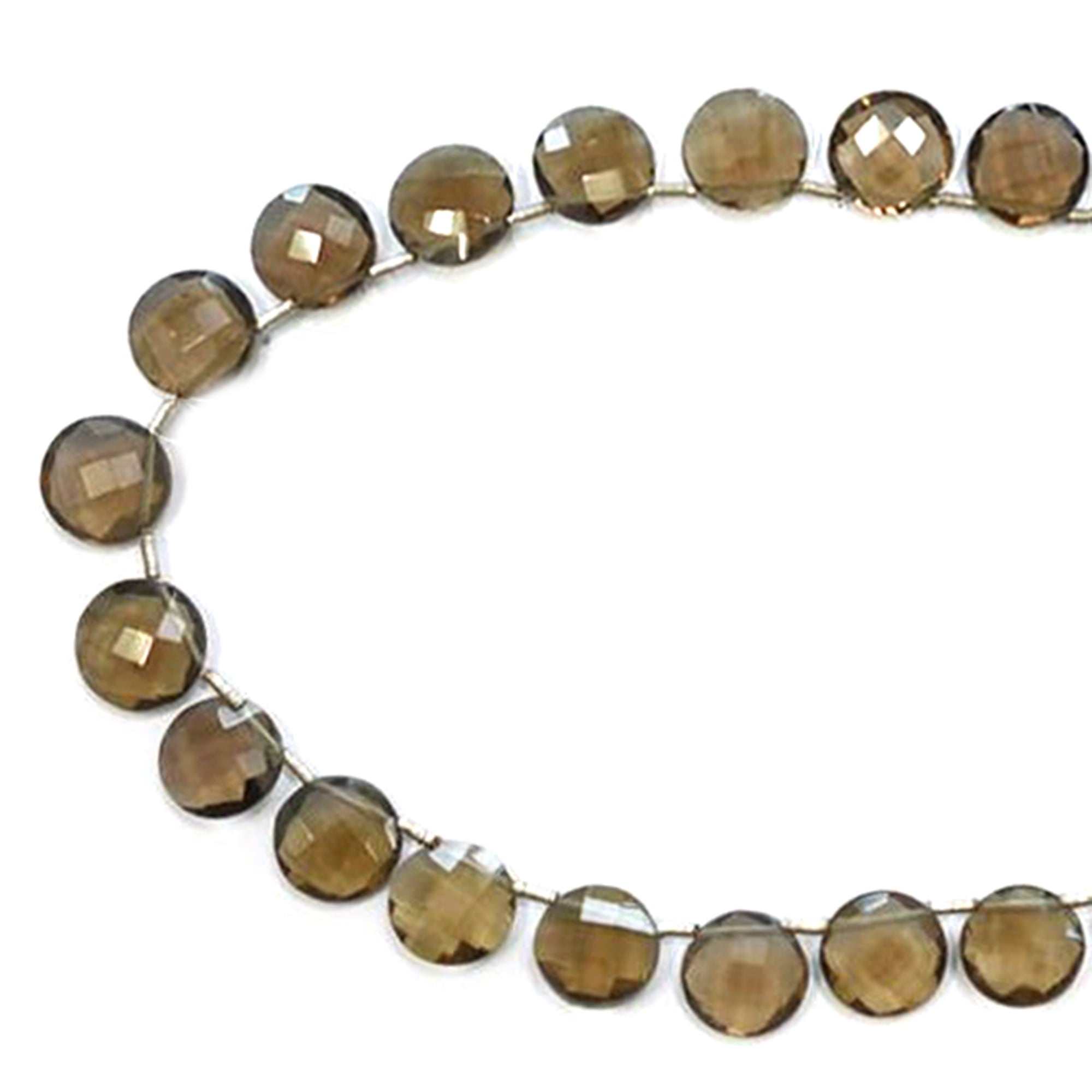 10 To 11 MM Smoky Quartz Faceted Coin Shape Beads Strand