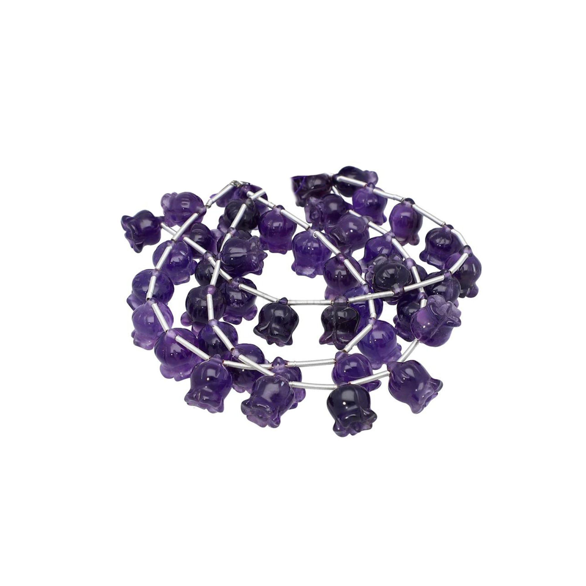 Amethyst Fancy Carved Rose Flower Shape Beads Strand