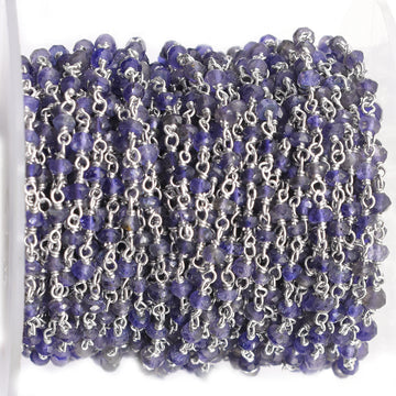 Iolite Faceted Rondelle Sterling Silver Rhodium Plated Rosary Wire Wrap Chain Sold by Foot