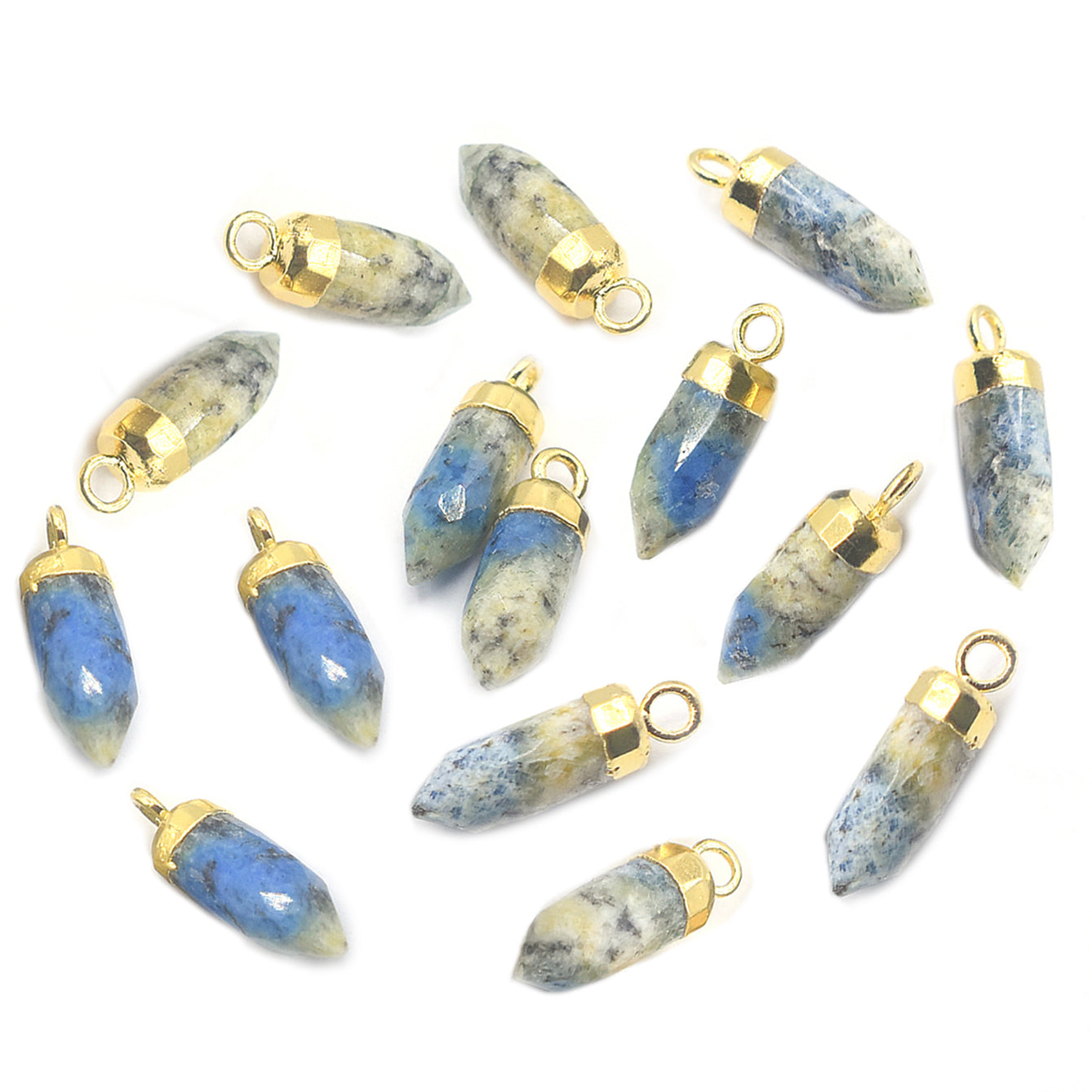 K2 Jasper Bullet Shape 13 x 5 MM Gold Electroplated Pendant (Set Of 2 Pcs)