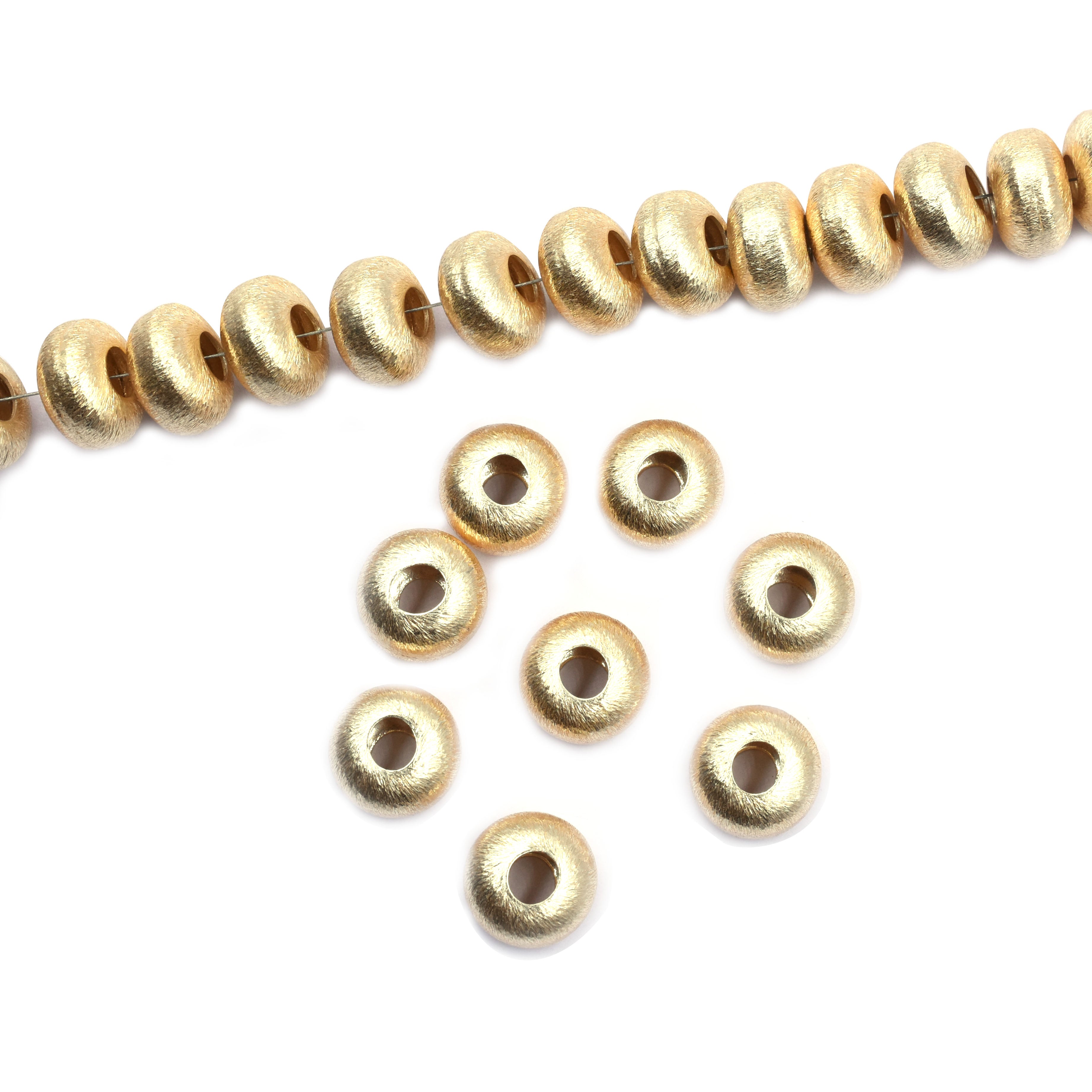 14mm Donut Brushed Matte Finish Beads Gold Plated Copper