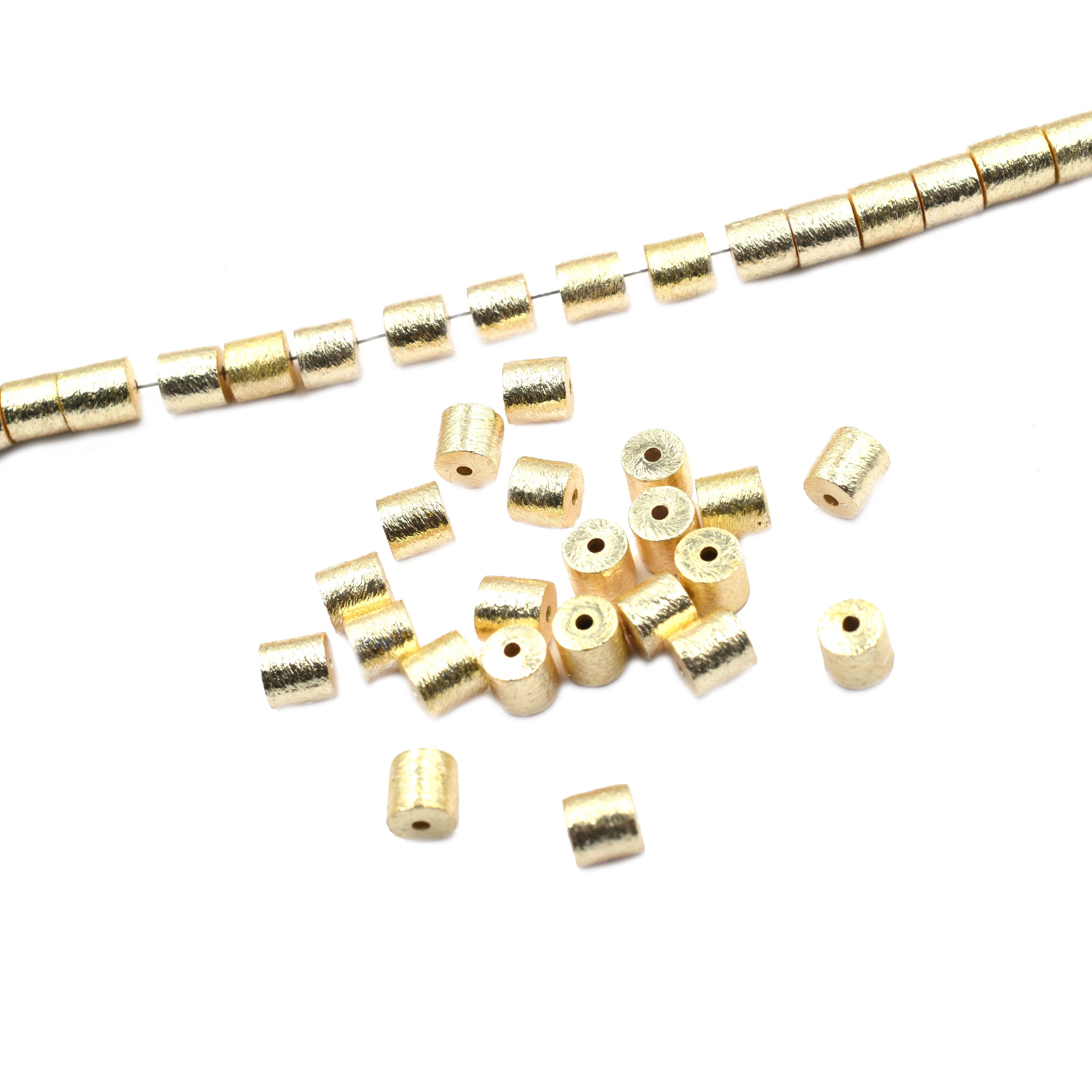 6X6mm Cylinder Brushed Matte Finish Beads Gold Plated Copper