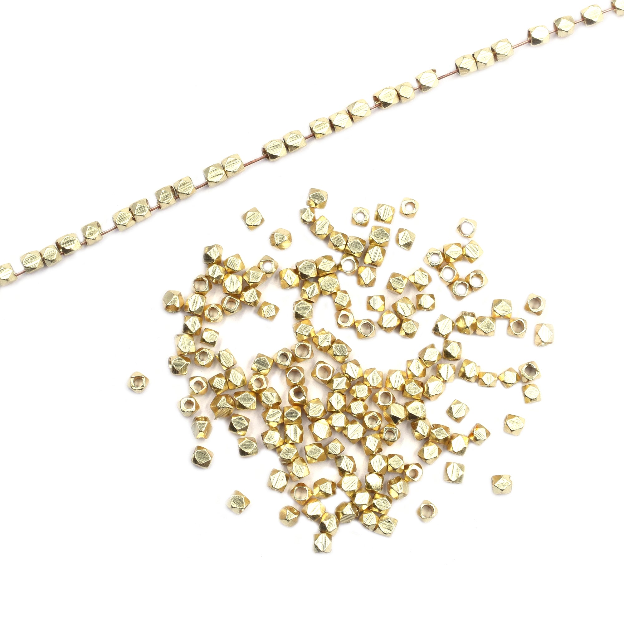 3 mm Diamond Cut Cube Beads Gold Plated Brass