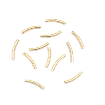 30X4mm Curved Tube Brushed Matte Finish Beads Gold Plated Copper