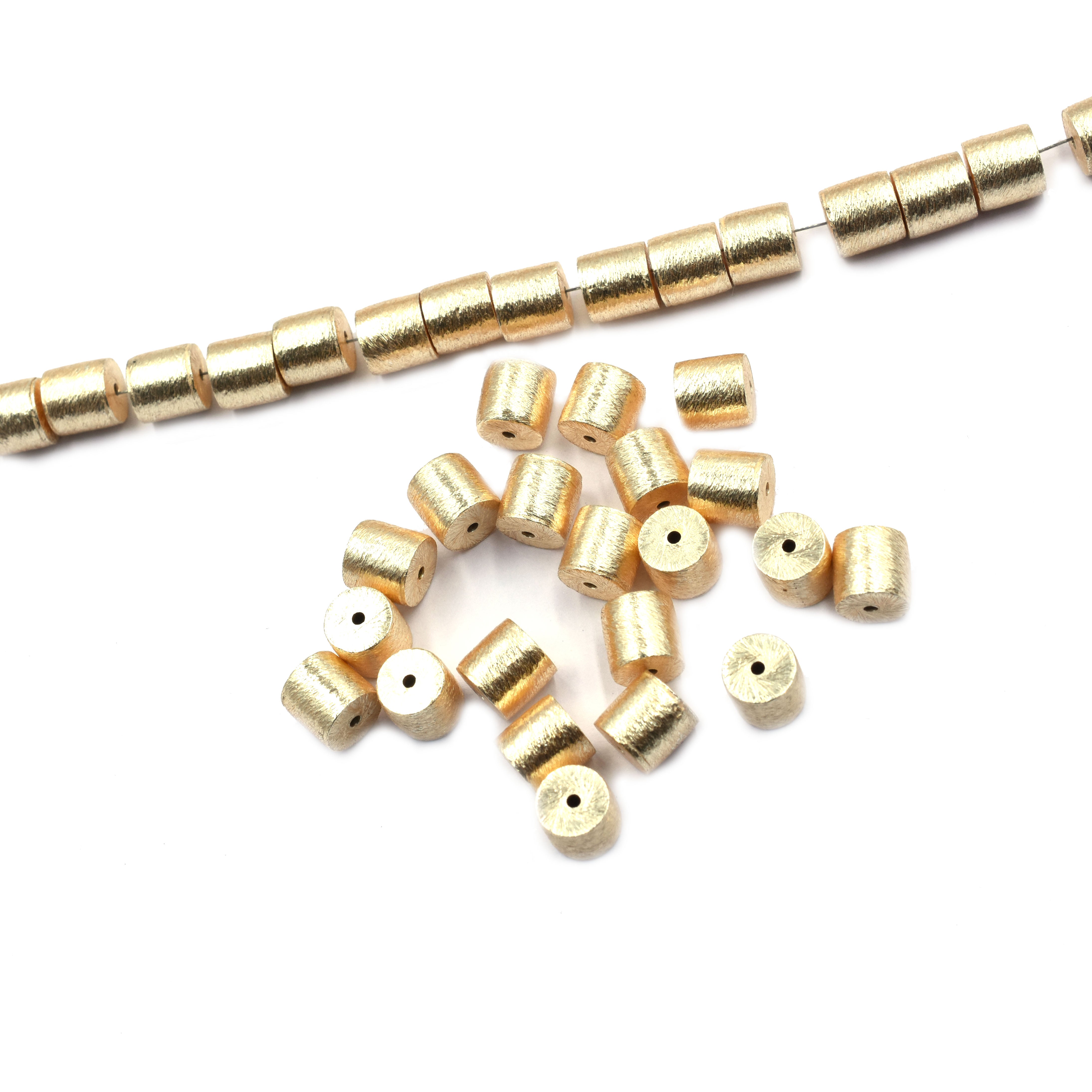 8X8mm Cylinder Brushed Matte Finish Beads Gold Plated Copper