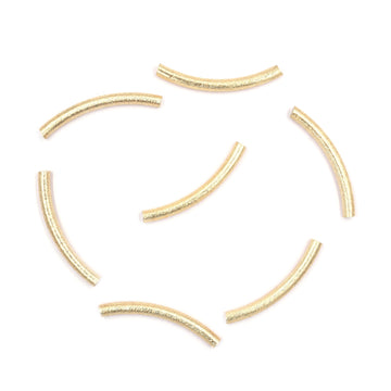 40X4mm Curved Tube Brushed Matte Finish Beads Gold Plated Copper