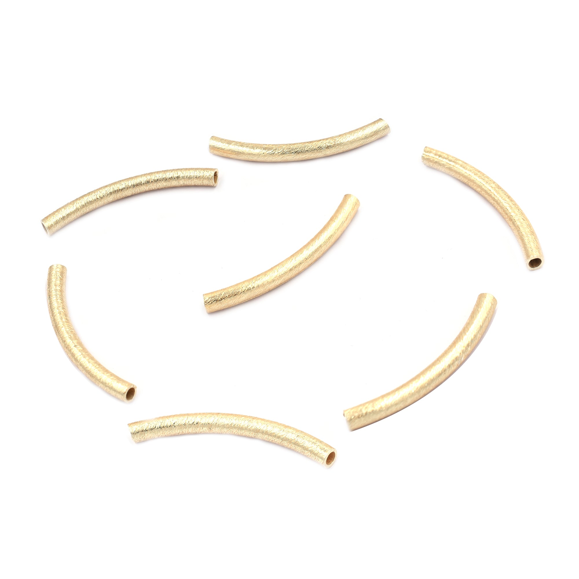 40X4mm Curved Tube Brushed Matte Finish Beads Gold Plated Copper