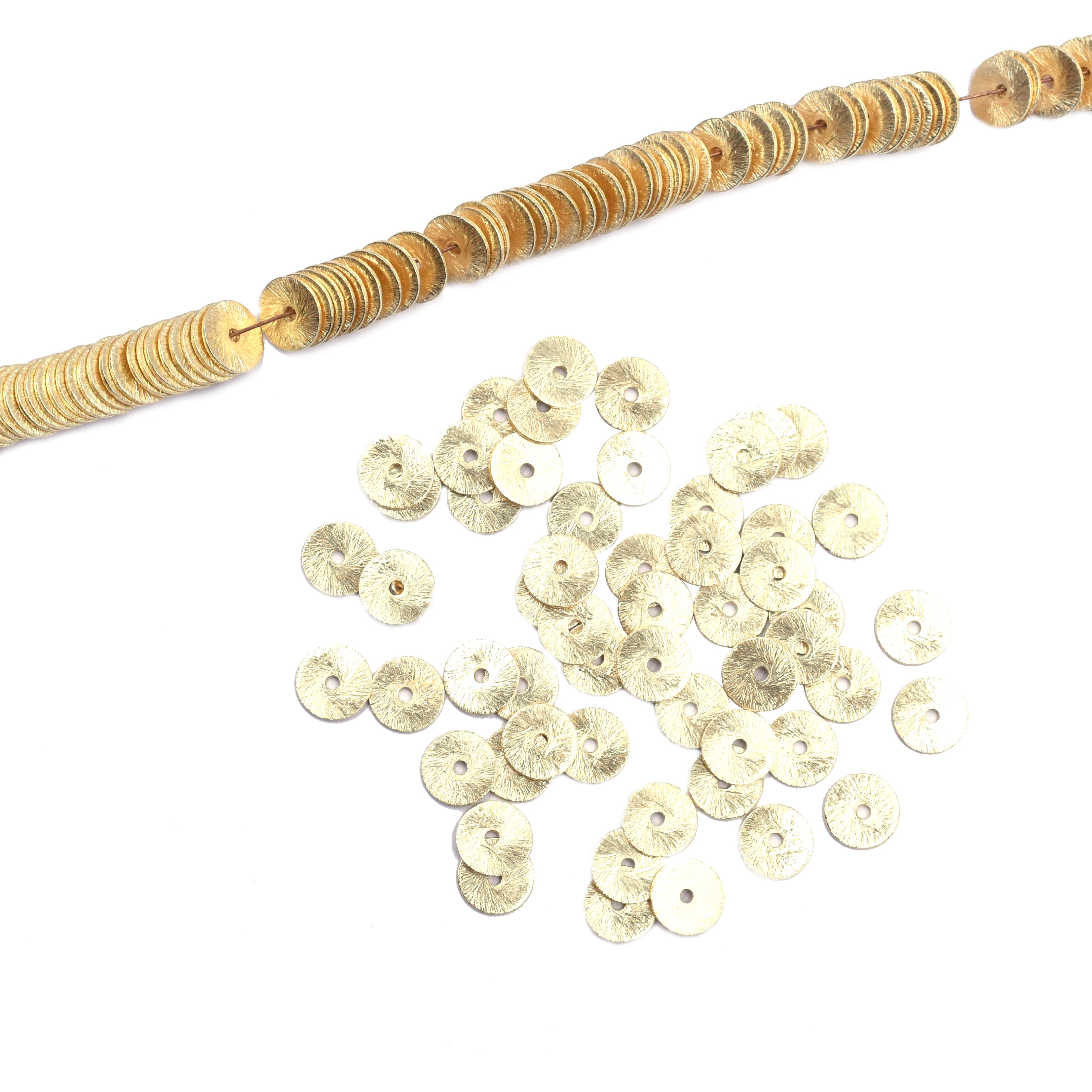 8mm Flat Wavy Disc Brushed Matte Finish Beads Gold Plated Copper