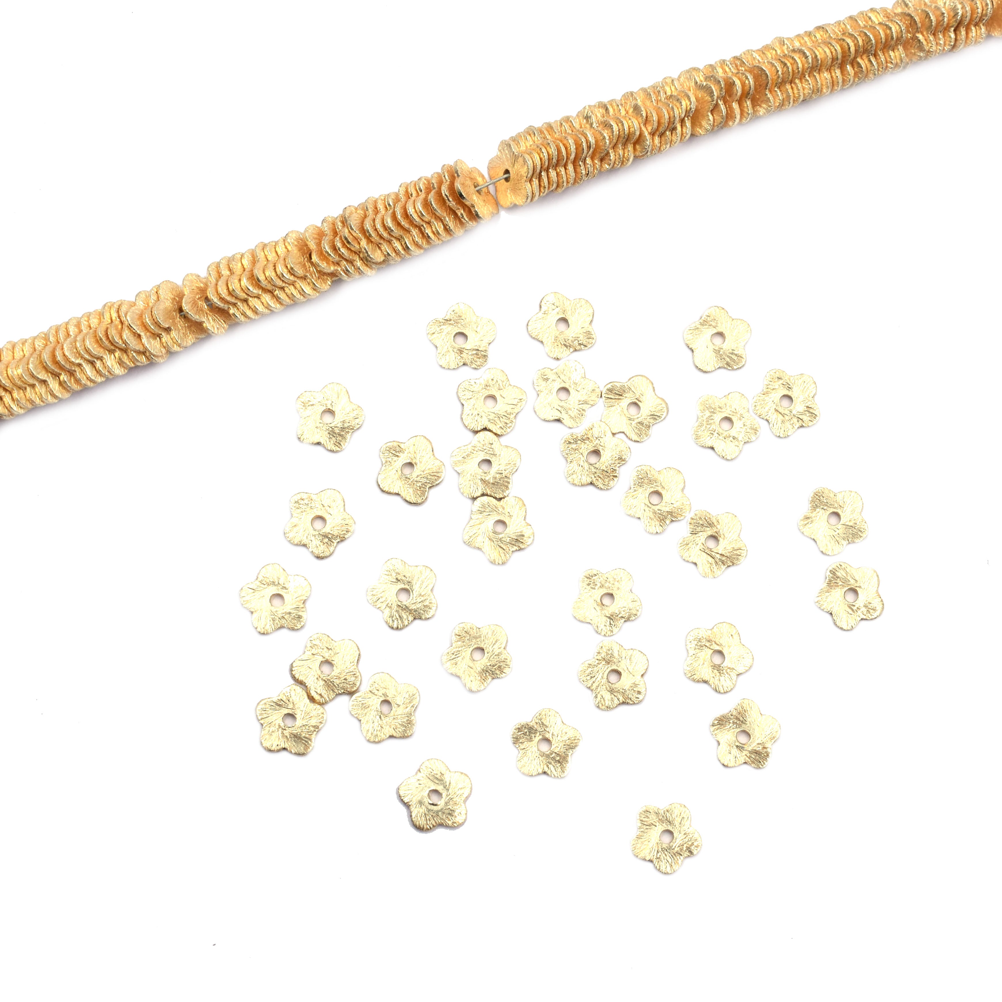 6mm Flower Disc Brushed Matte Finish Beads Gold Plated Copper