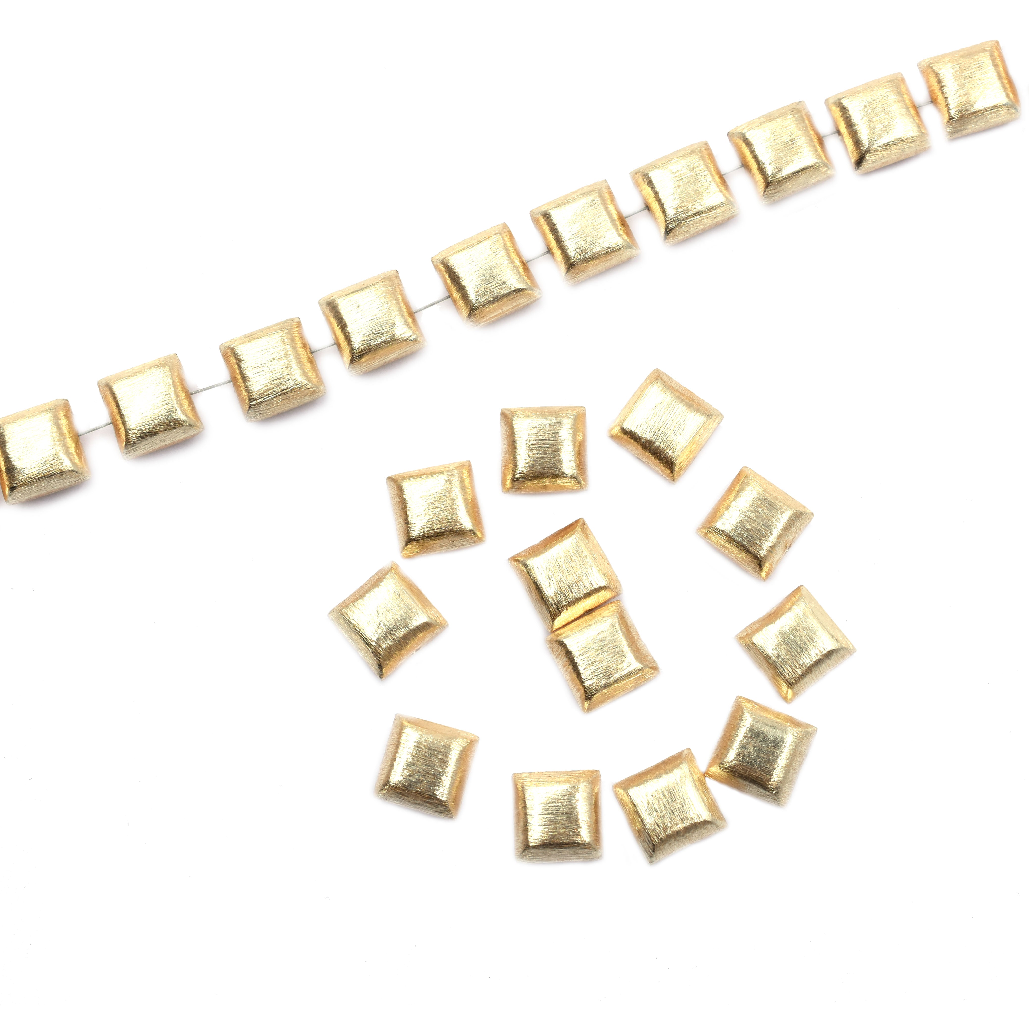 10 mm Cushion Brushed Matte Finish Beads Gold Plated Copper