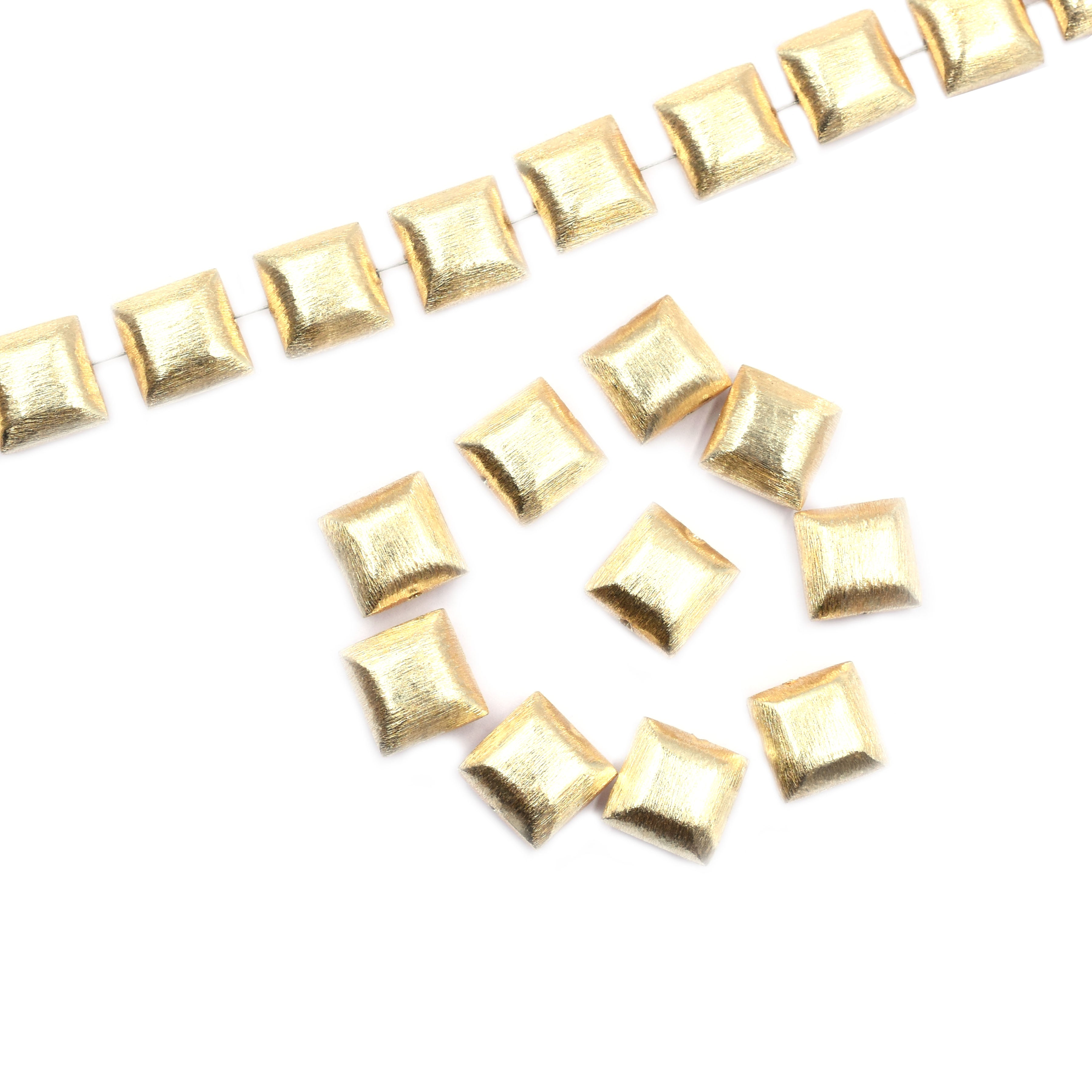 12mm Cushion Brushed Matte Finish Beads Gold Plated Copper