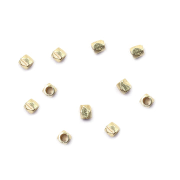 2 mm Diamond Cut Cube Beads Gold Plated Brass