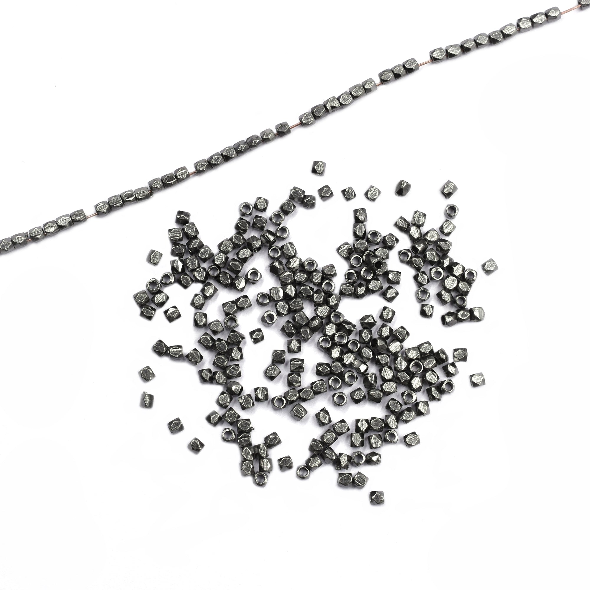 2 mm Diamond Cut Cube Beads Black Finished Brass