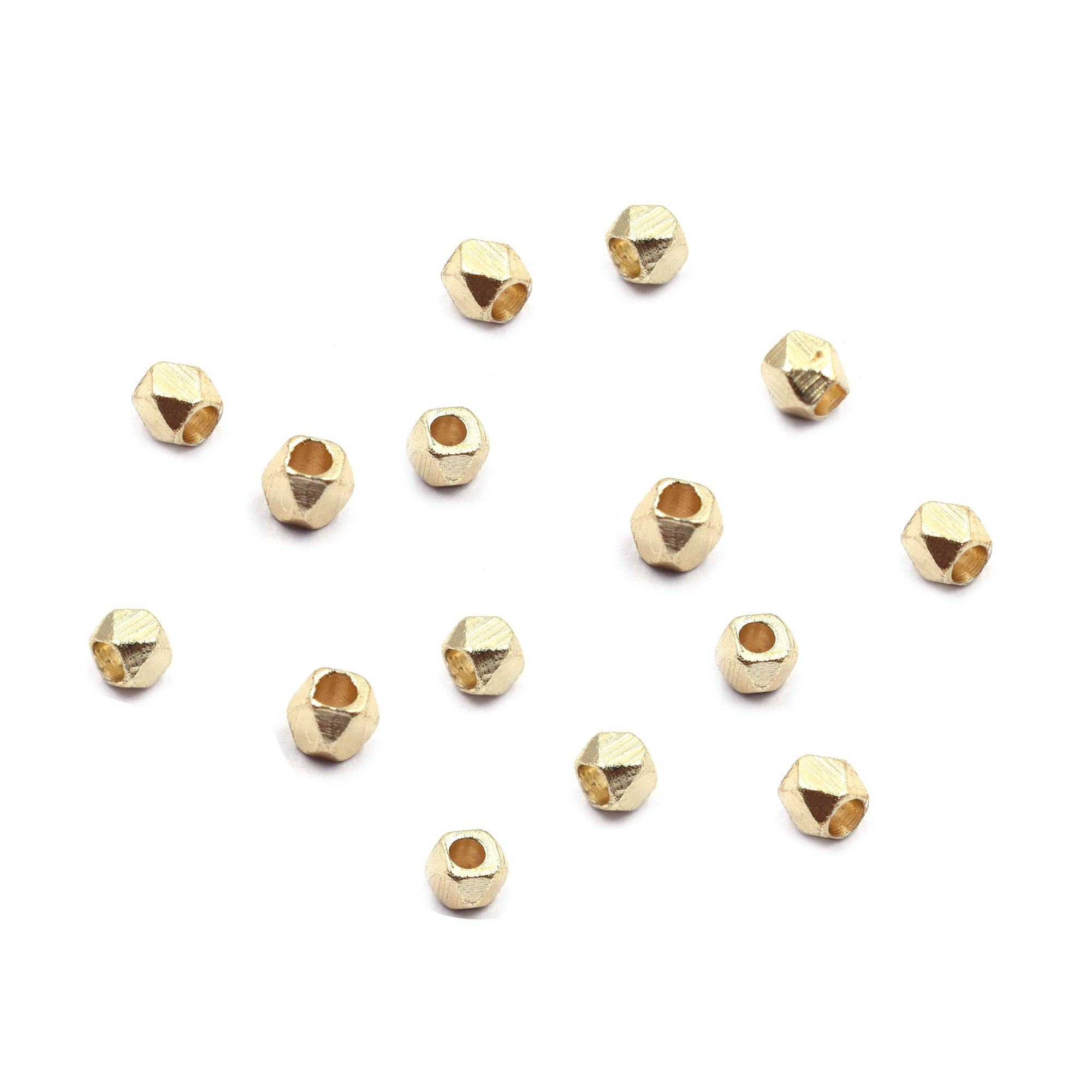 3 mm Diamond Cut Cube Beads Gold Plated Brass