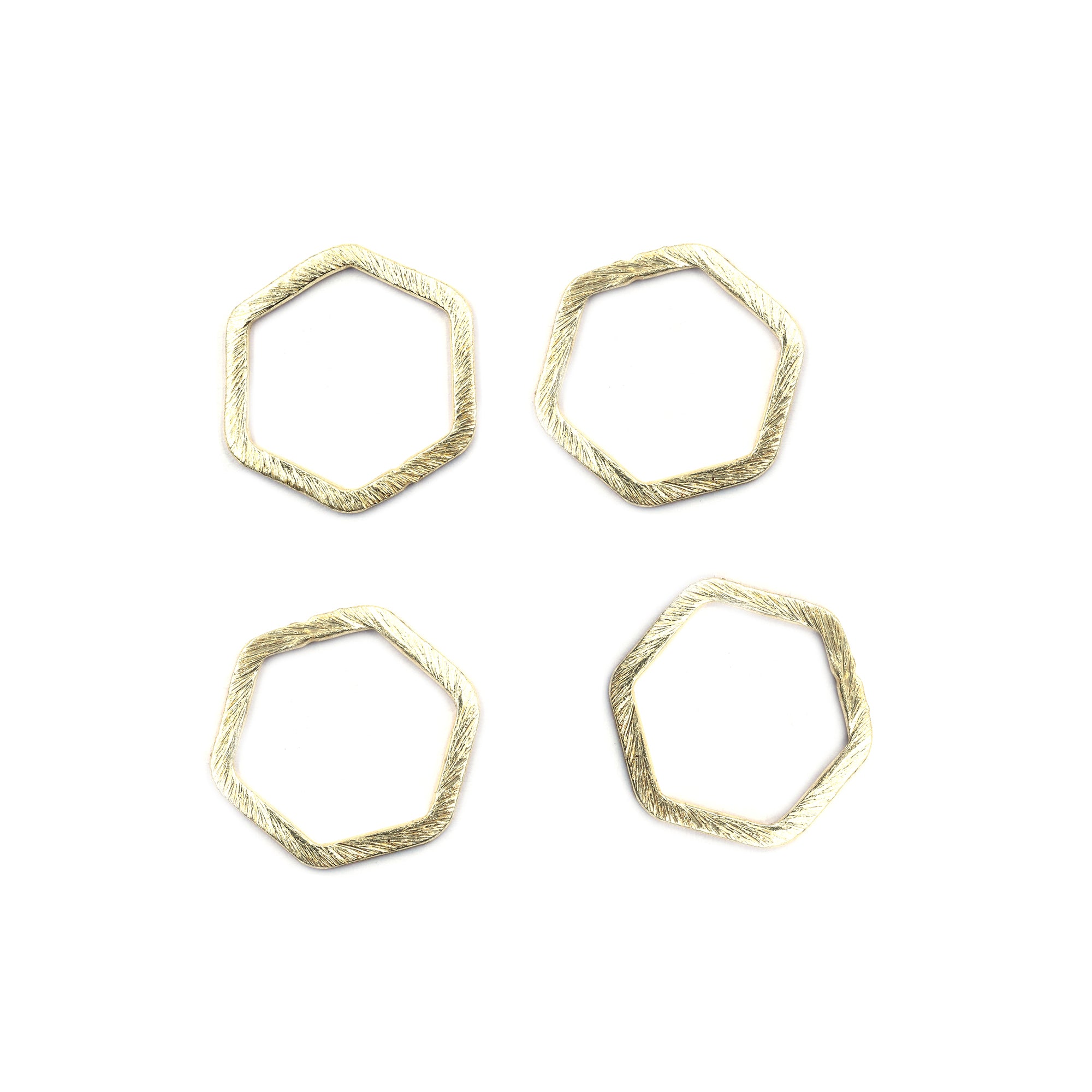 20 Pcs 20mm Hexagon Brushed Matte Finish Connector Closed Ring Hoop Gold Plated Copper