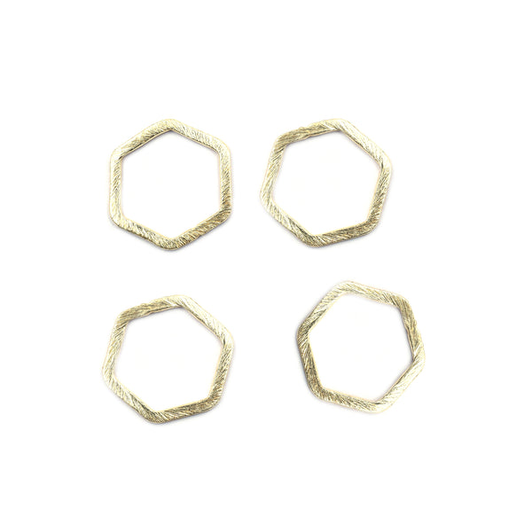 Hexagon Brushed Matte Finish Connector Closed Ring Hoop Gold Plated Copper