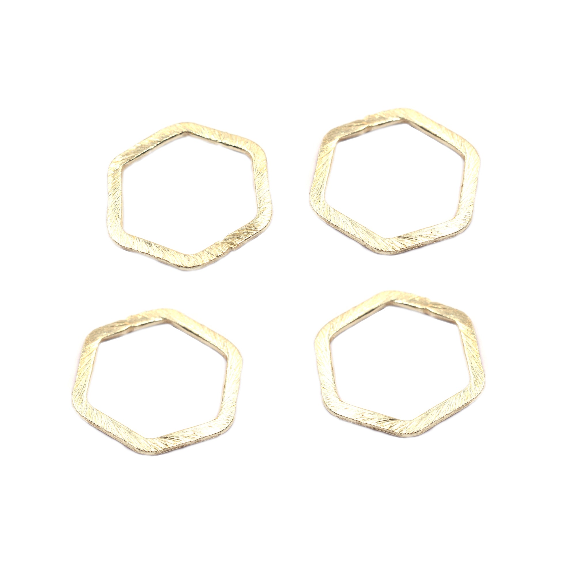 20mm Hexagon Brushed Matte Finish Connector Closed Ring Hoop Gold Plated Copper